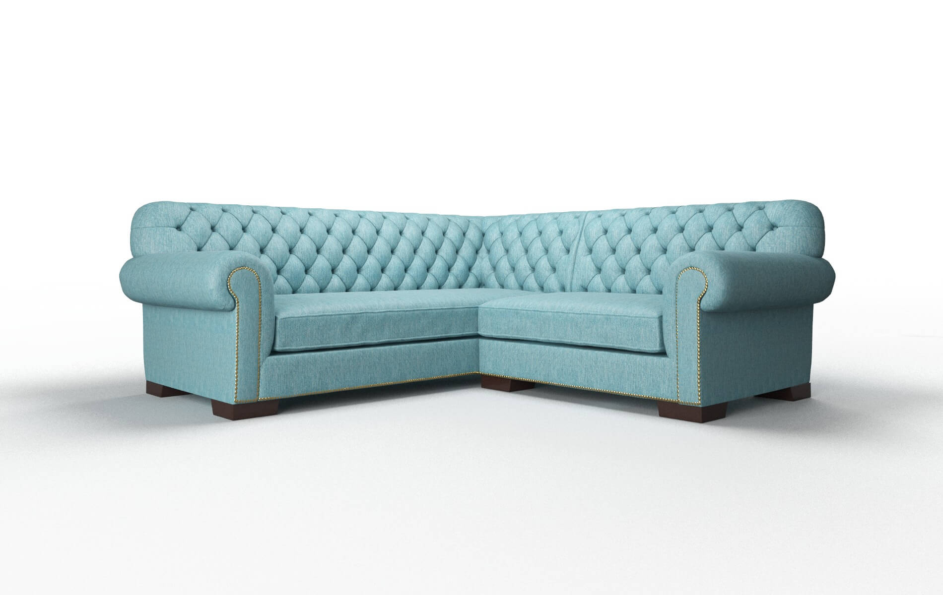 Chester Cosmo Turquoise Sectional espresso legs 1
