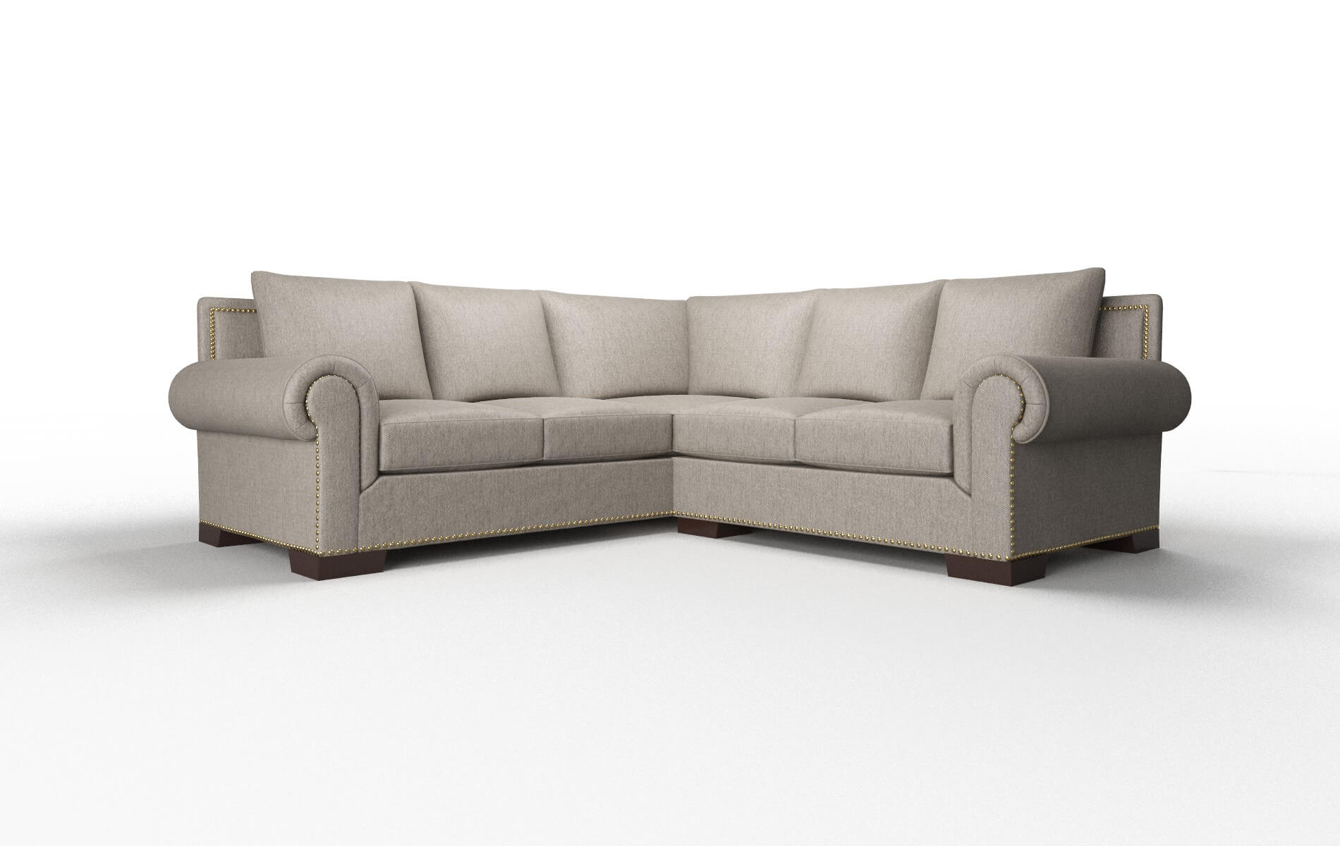 James Cosmo Taupe Sectional espresso legs 1