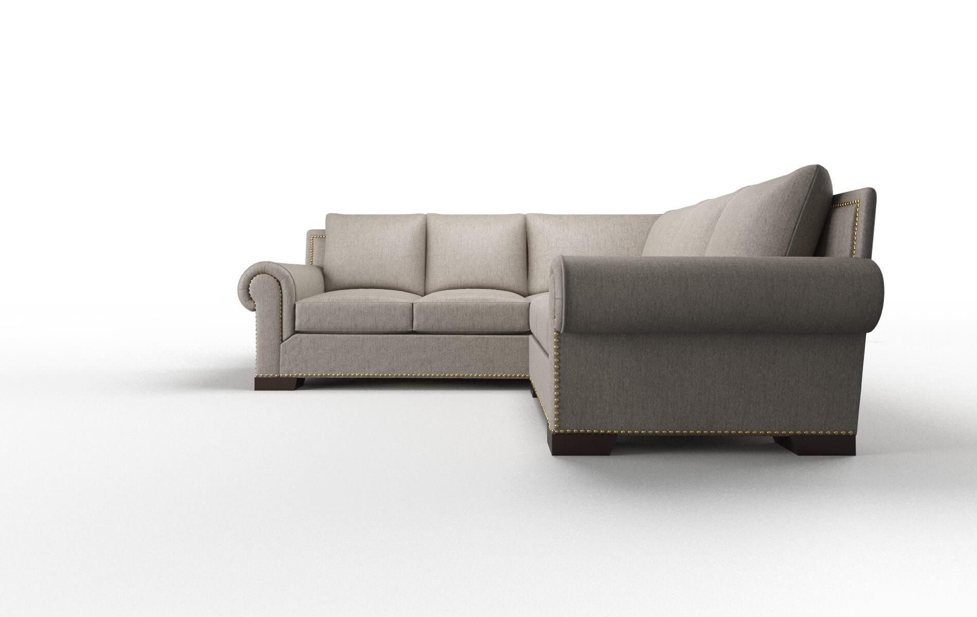 James Cosmo Taupe Sectional espresso legs 5