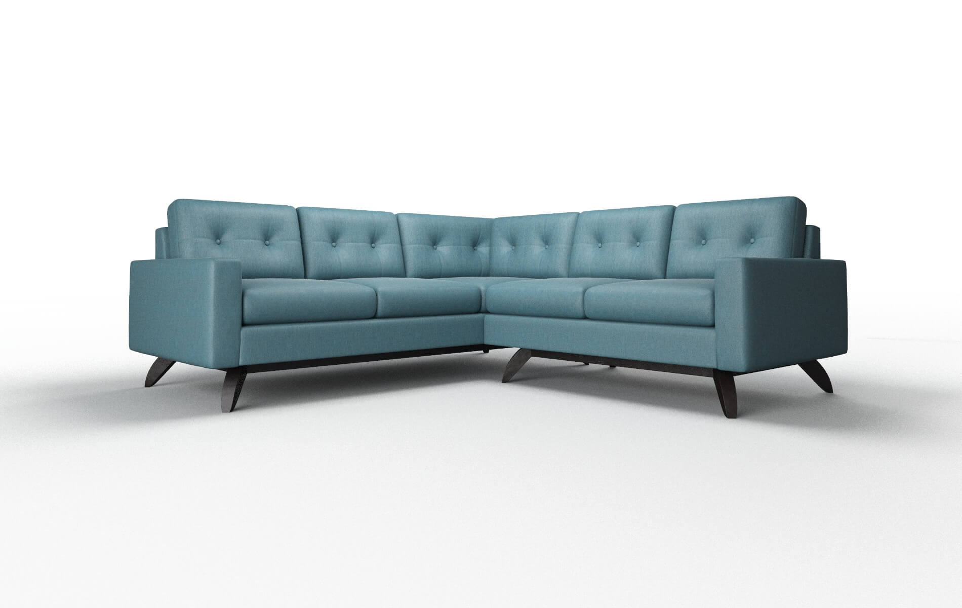 Milan Hepburn Teal Sectional espresso legs 1