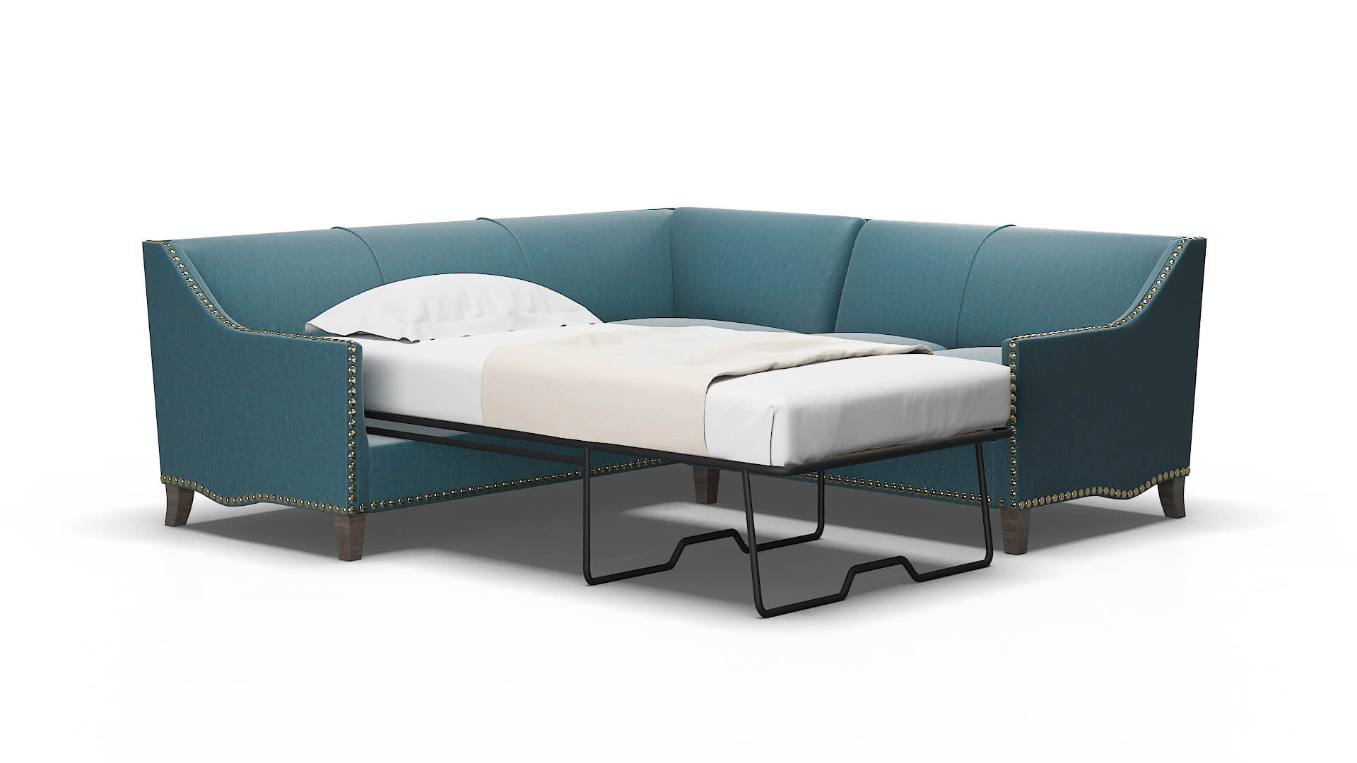Amsterdam Hepburn Teal Sectional Sleeper Espresso legs 2