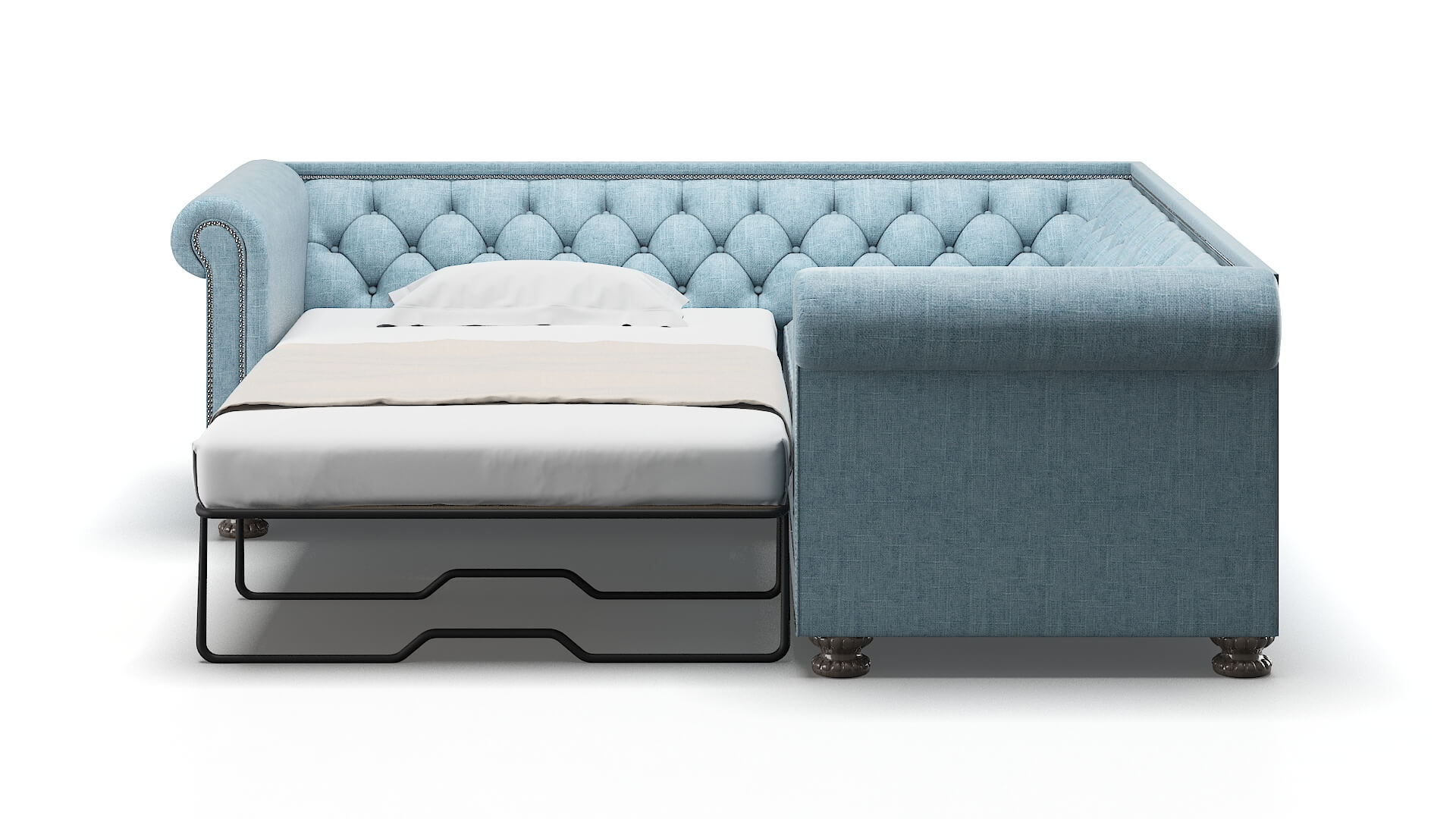 Athens Atlas Turquoise Sectional Sleeper Espresso legs 1