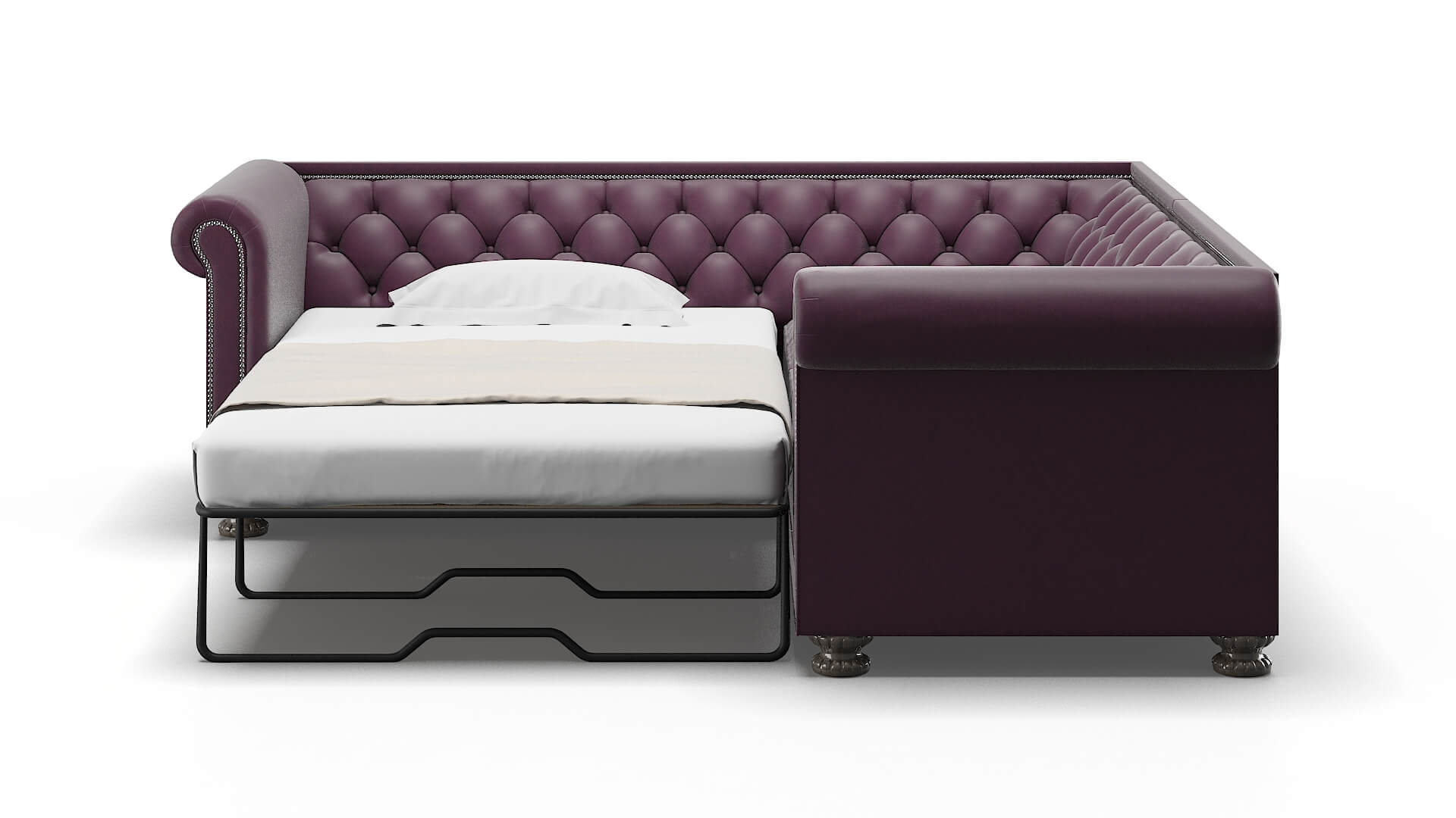 Athens Bella Aubergine Sectional Sleeper Espresso legs 1