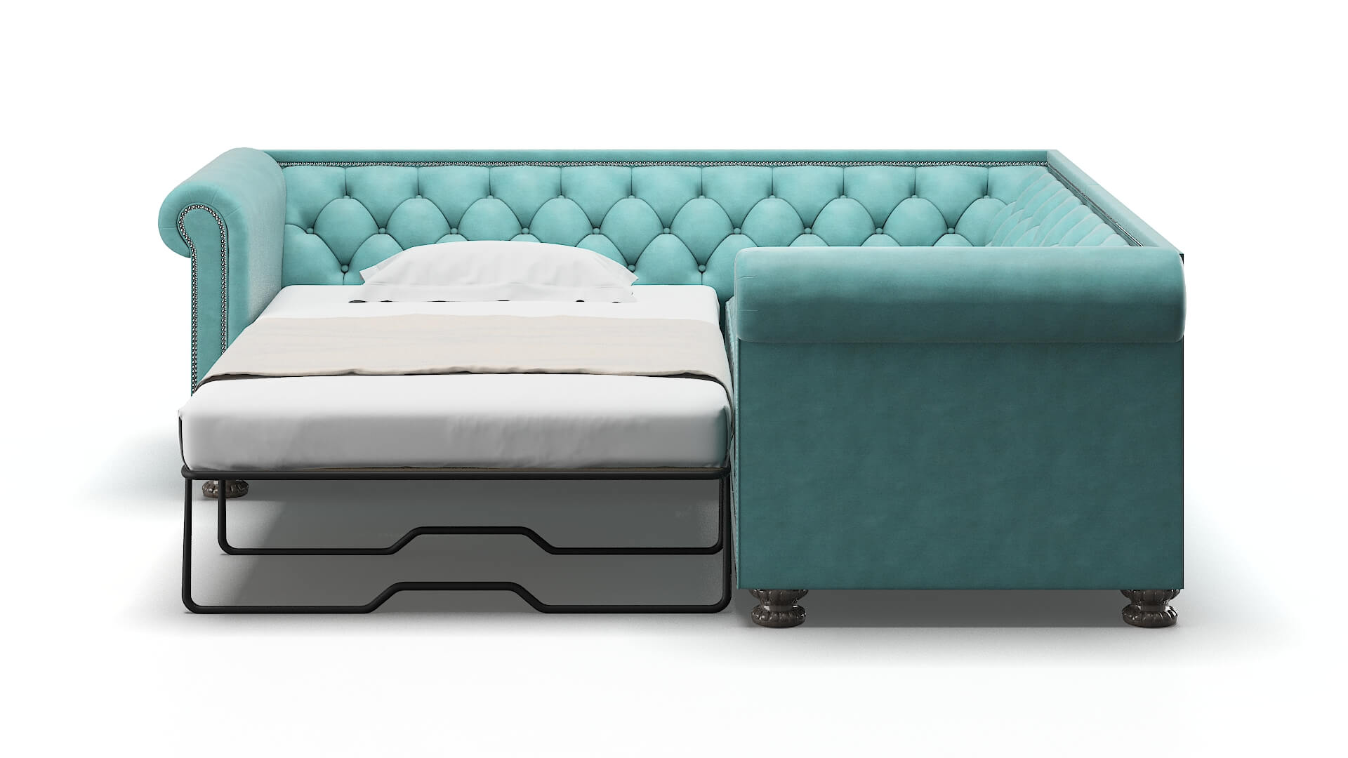 Athens Curious Turquoise Sectional Sleeper Espresso legs 1