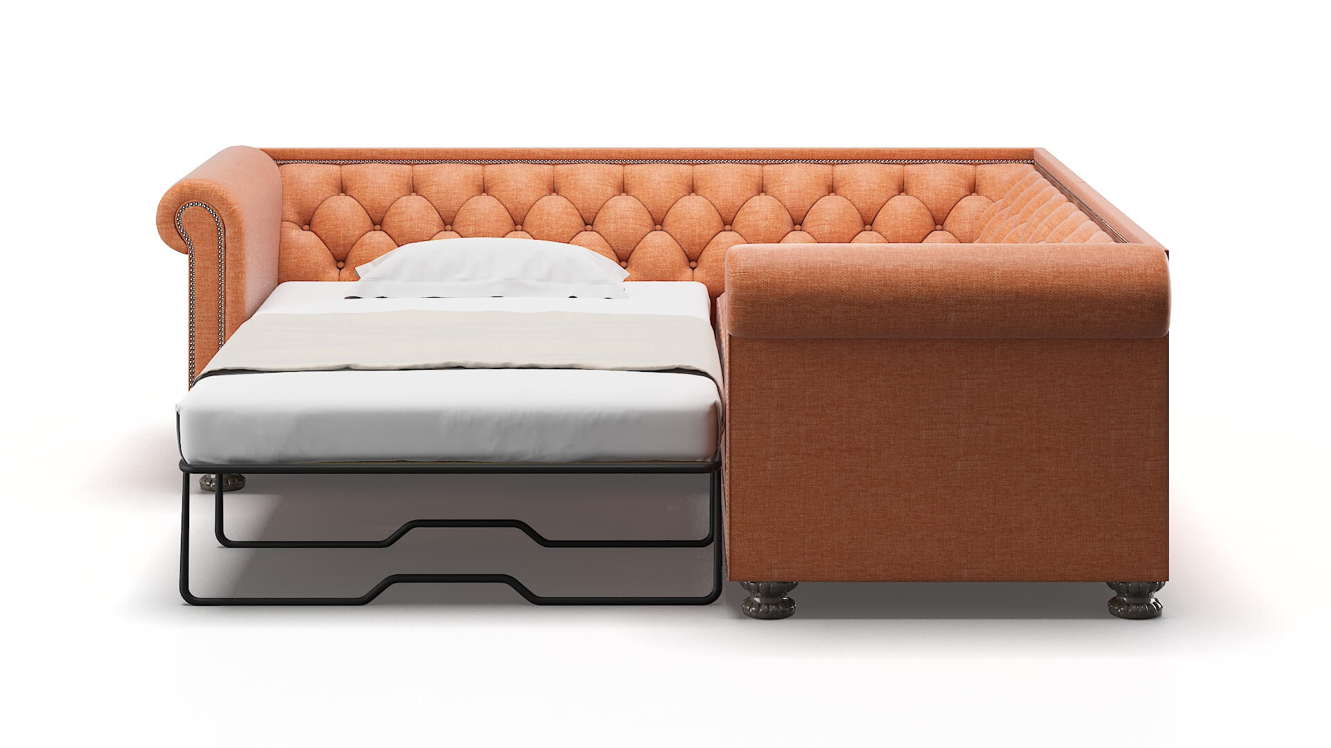 Athens Durham Tangerine Sectional Sleeper Espresso legs 1