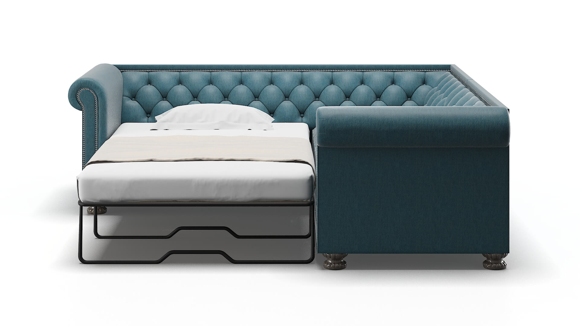 Athens Hepburn Teal Sectional Sleeper Espresso legs 1