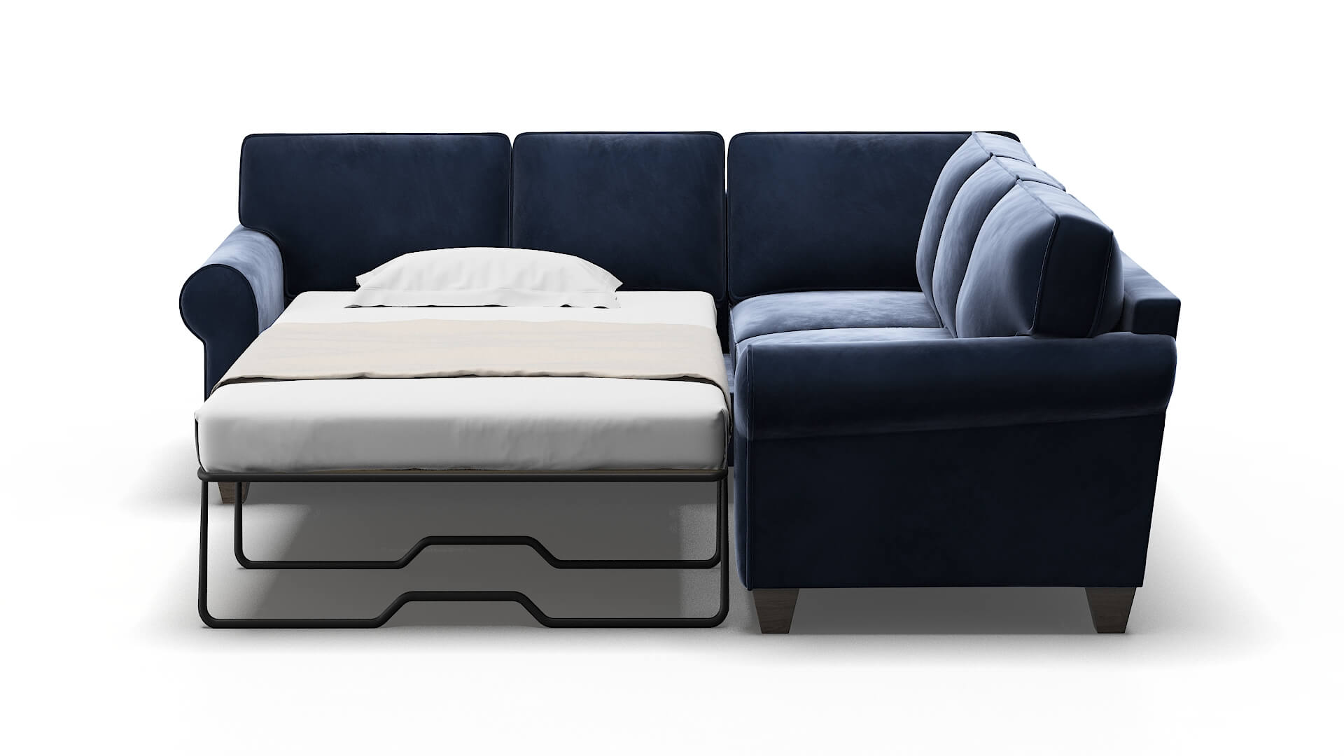 Augusta Royale Cobalt Sectional Sleeper Espresso legs 1