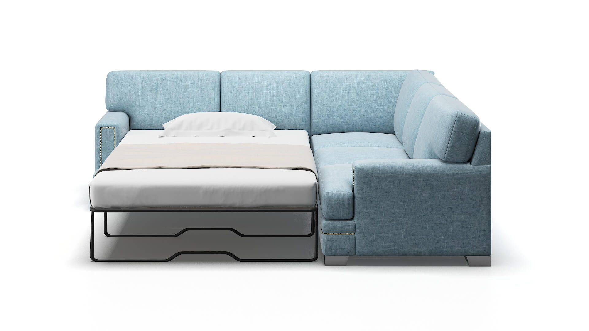 Barcelona Atlas Turquoise Sectional Sleeper Espresso legs 1