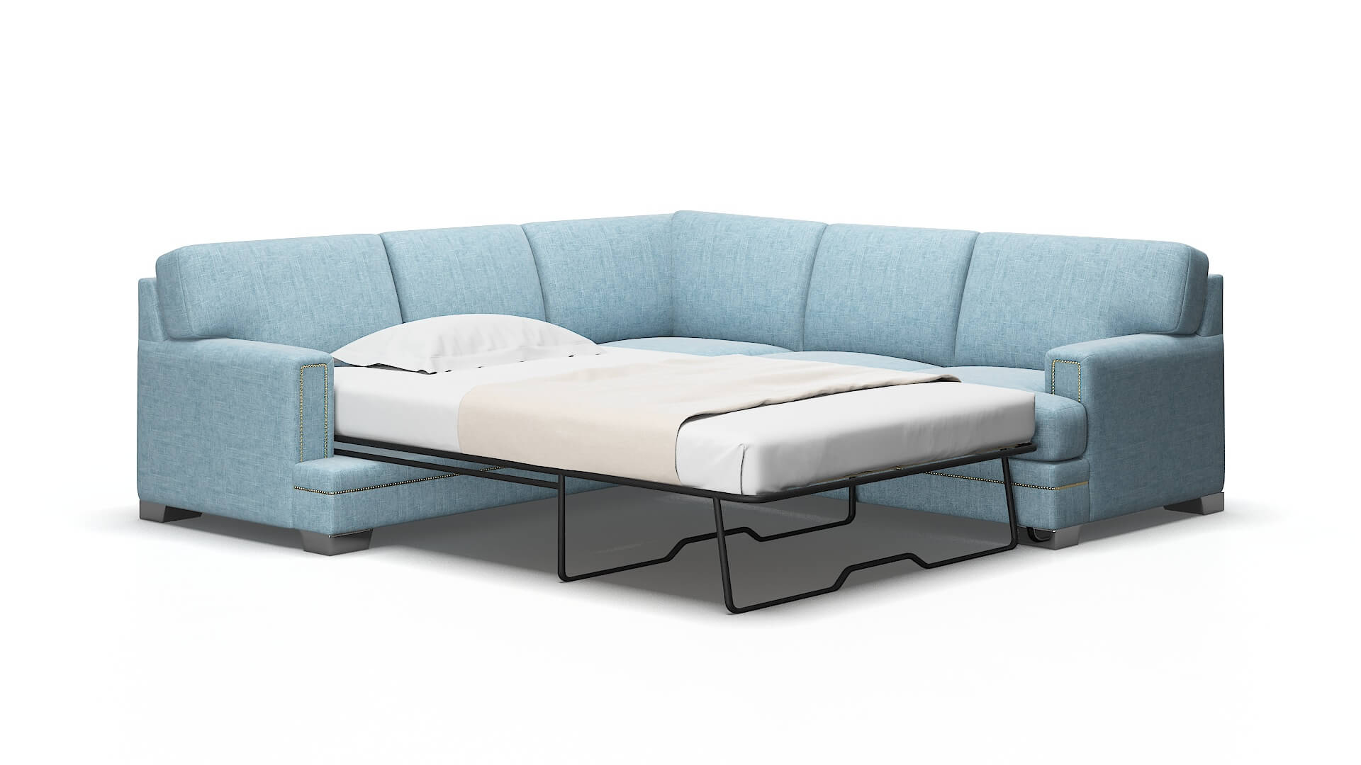 Barcelona Atlas Turquoise Sectional Sleeper Espresso legs 2