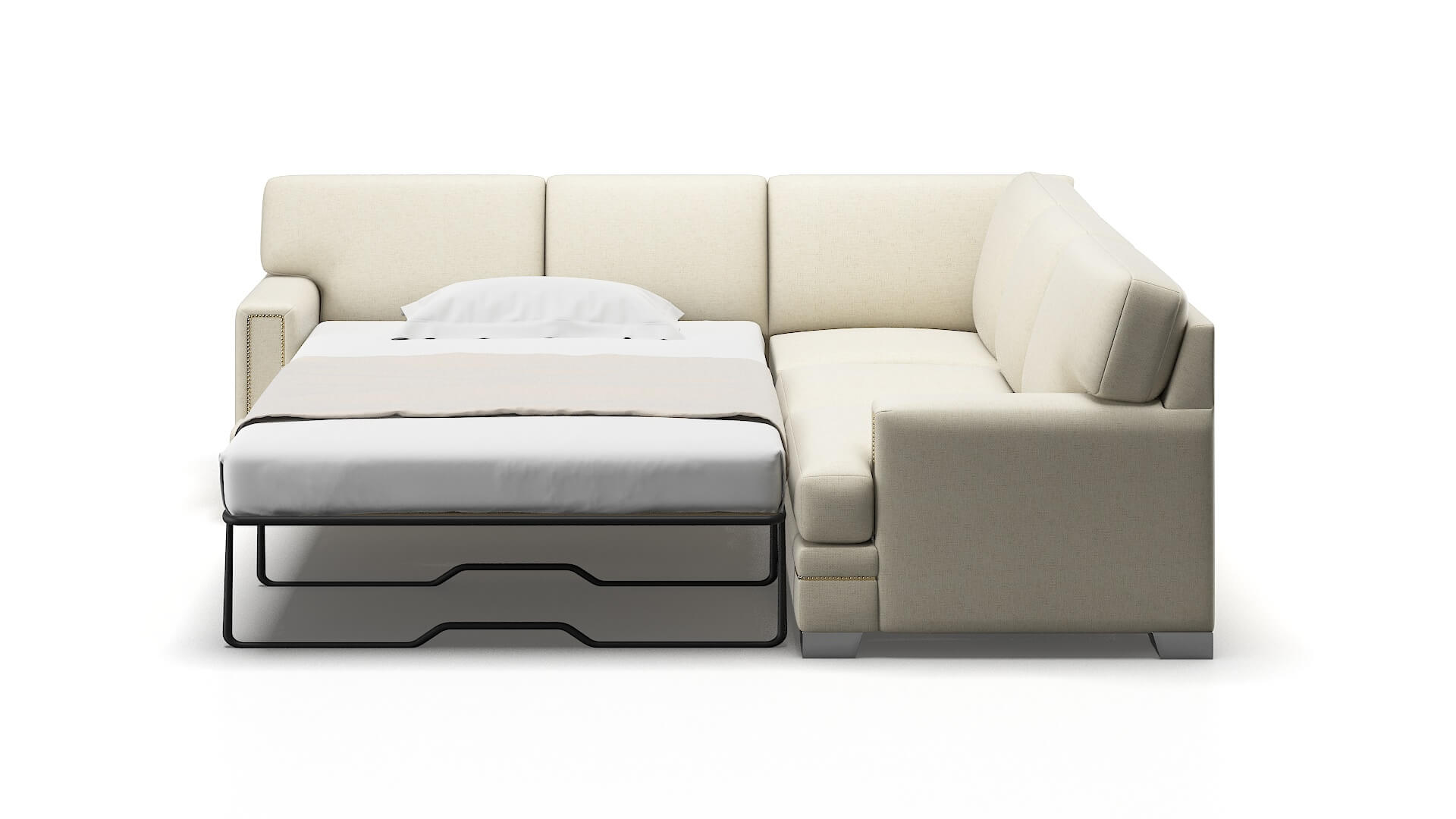 Barcelona Phoenix Ivory Sectional Sleeper Espresso legs 1