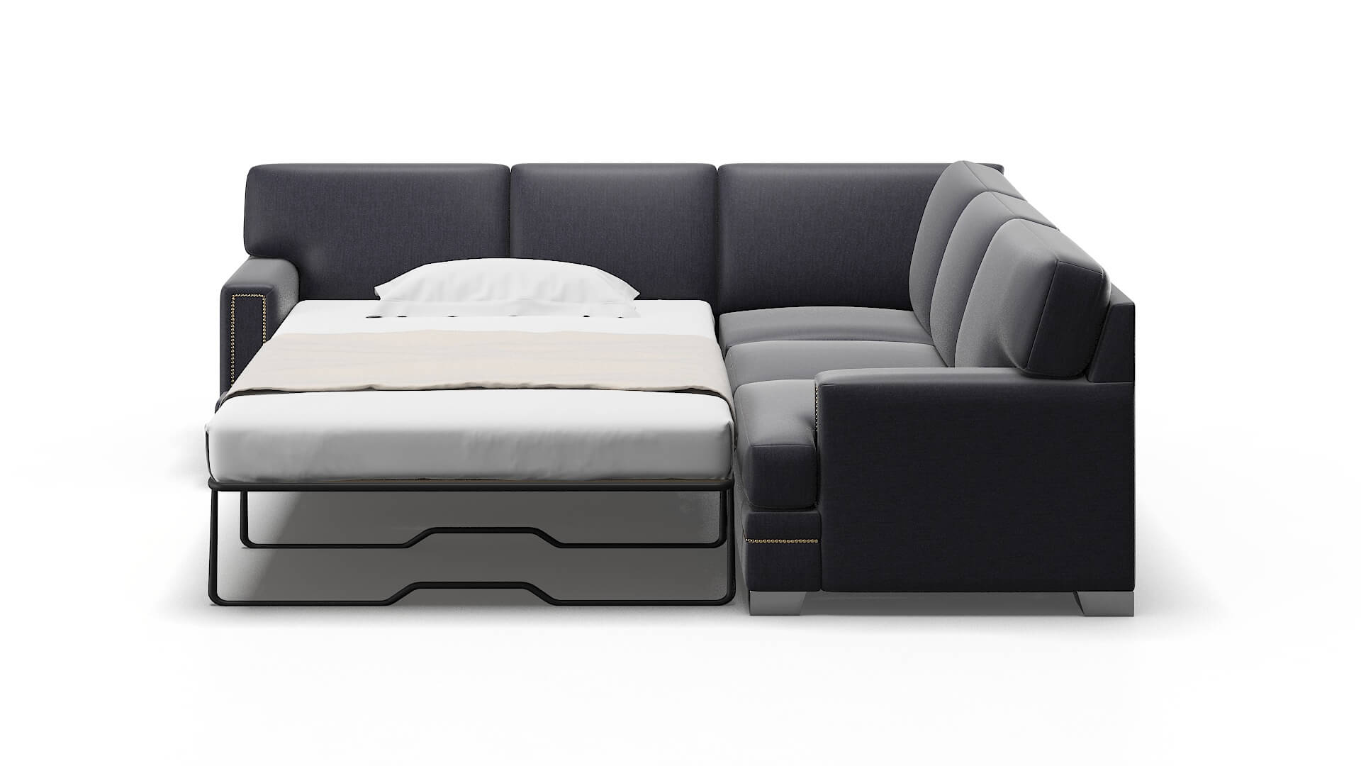Barcelona Sasha Navy Sectional Sleeper Espresso legs 1