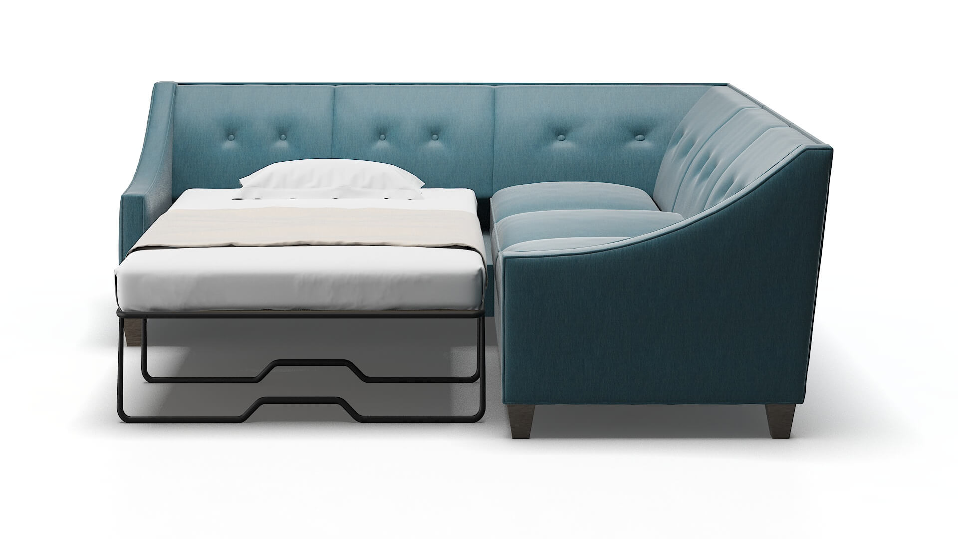 Berlin Hepburn Teal Sectional Sleeper Espresso legs 1