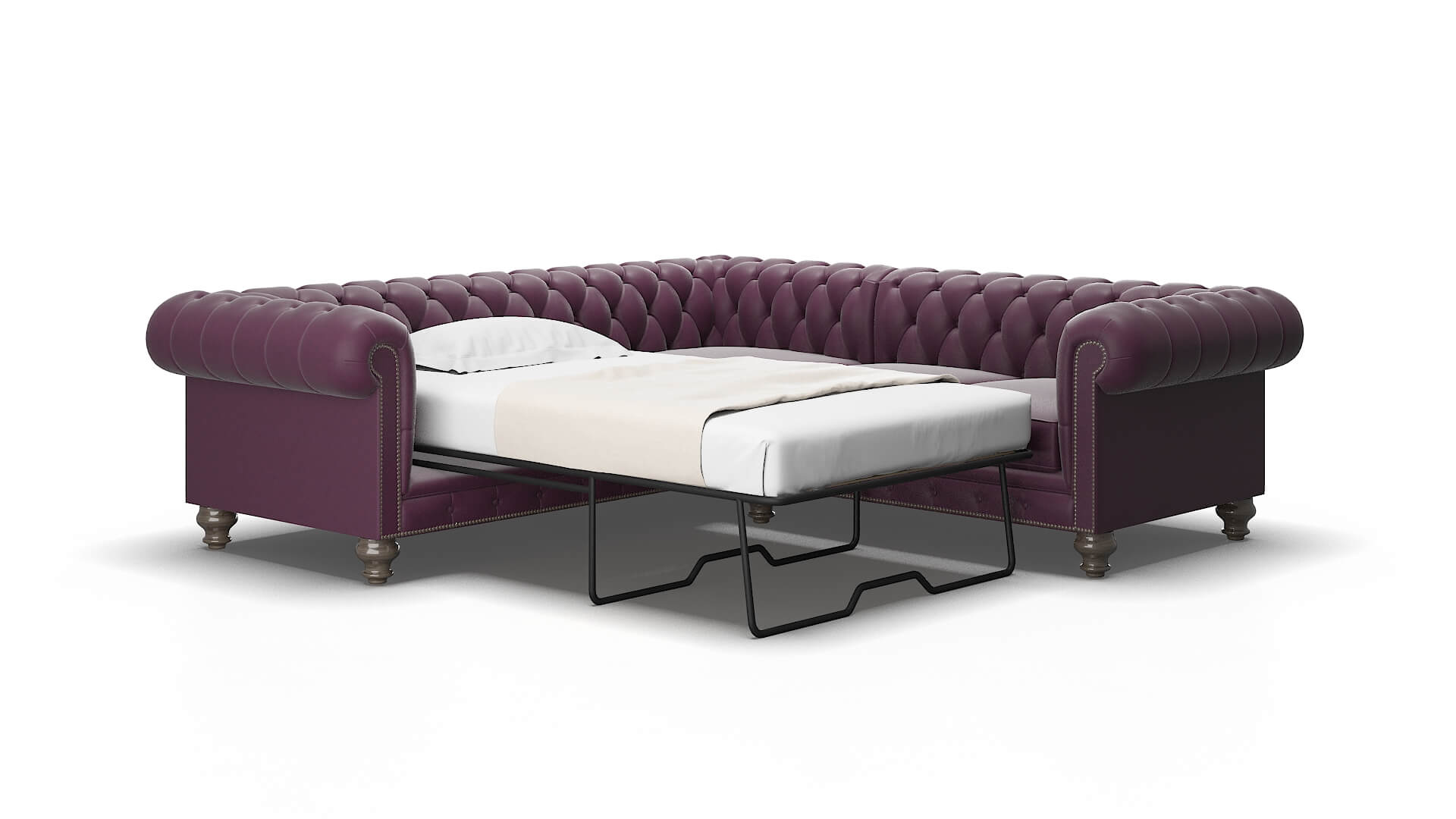 Bordeaux Bella Aubergine Sectional Sleeper Espresso Legs 2