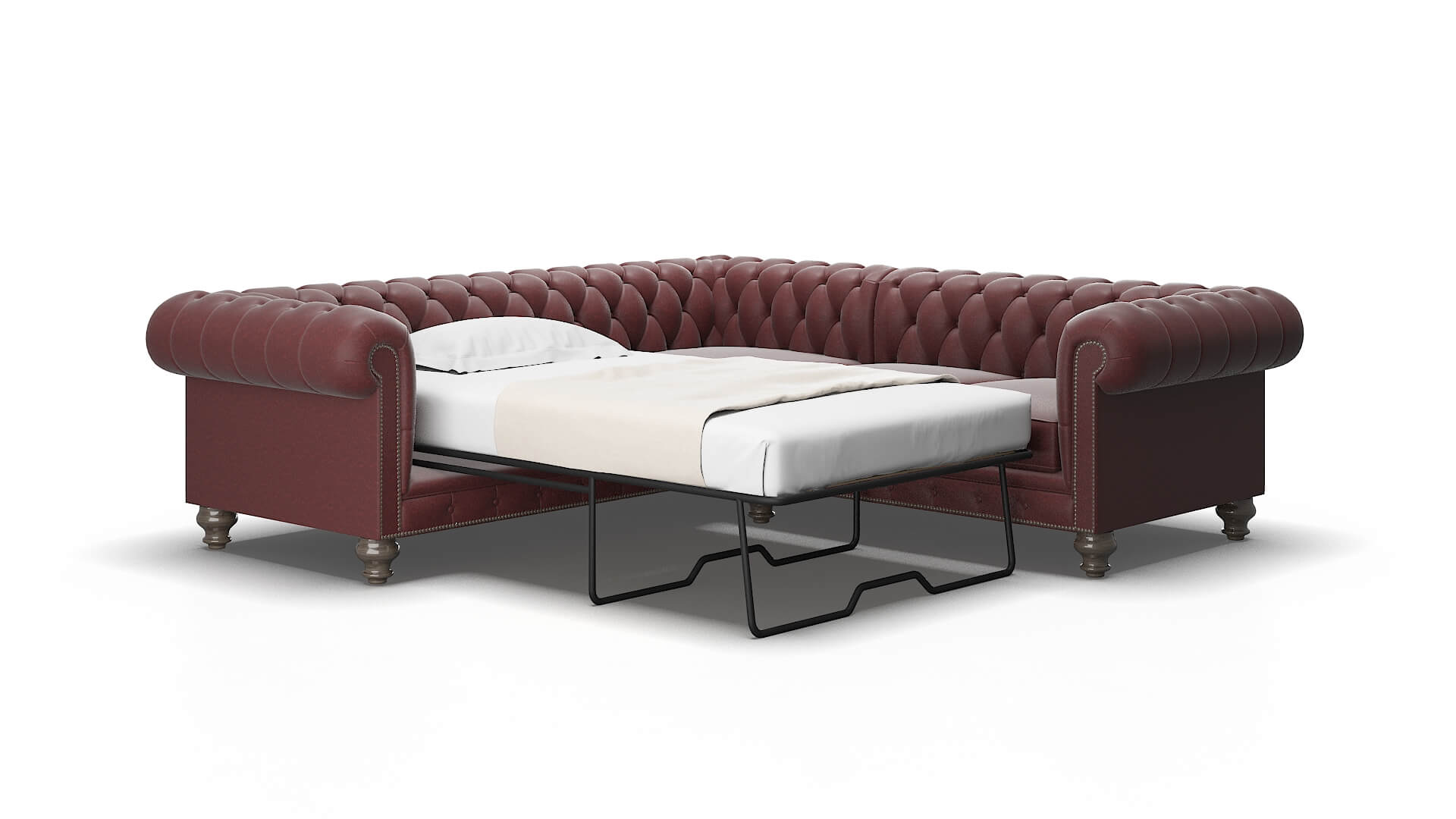 Bordeaux Derby Berry Sectional Sleeper Espresso legs 2