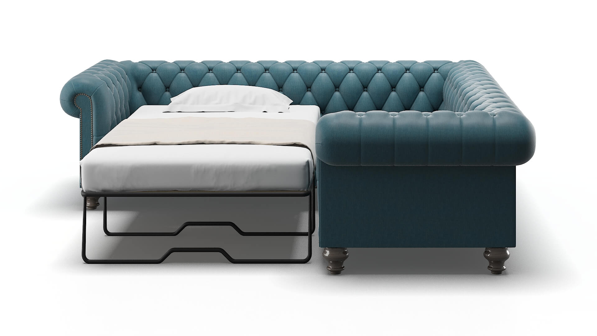 Bordeaux Hepburn Teal Sectional Sleeper Espresso legs 1