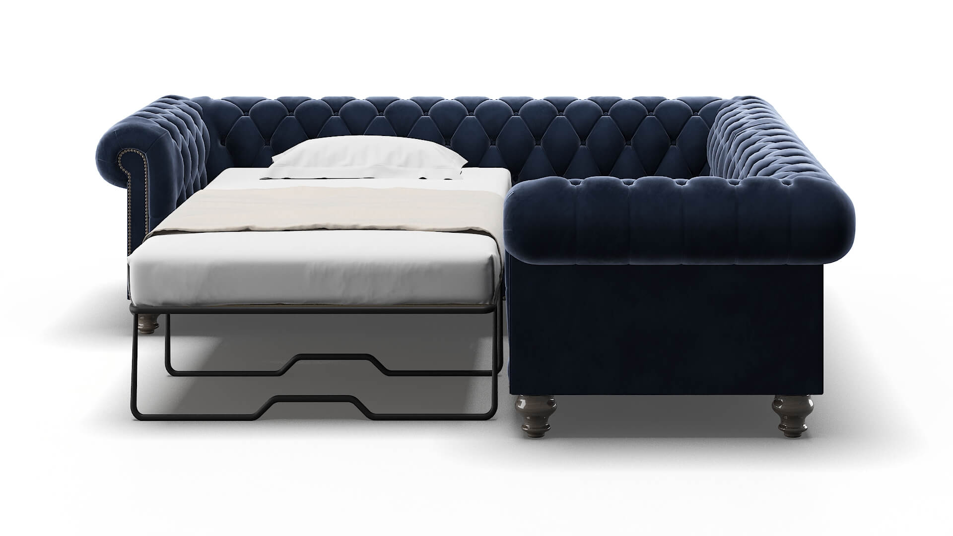 Bordeaux Royale Cobalt Sectional Sleeper Espresso legs 1