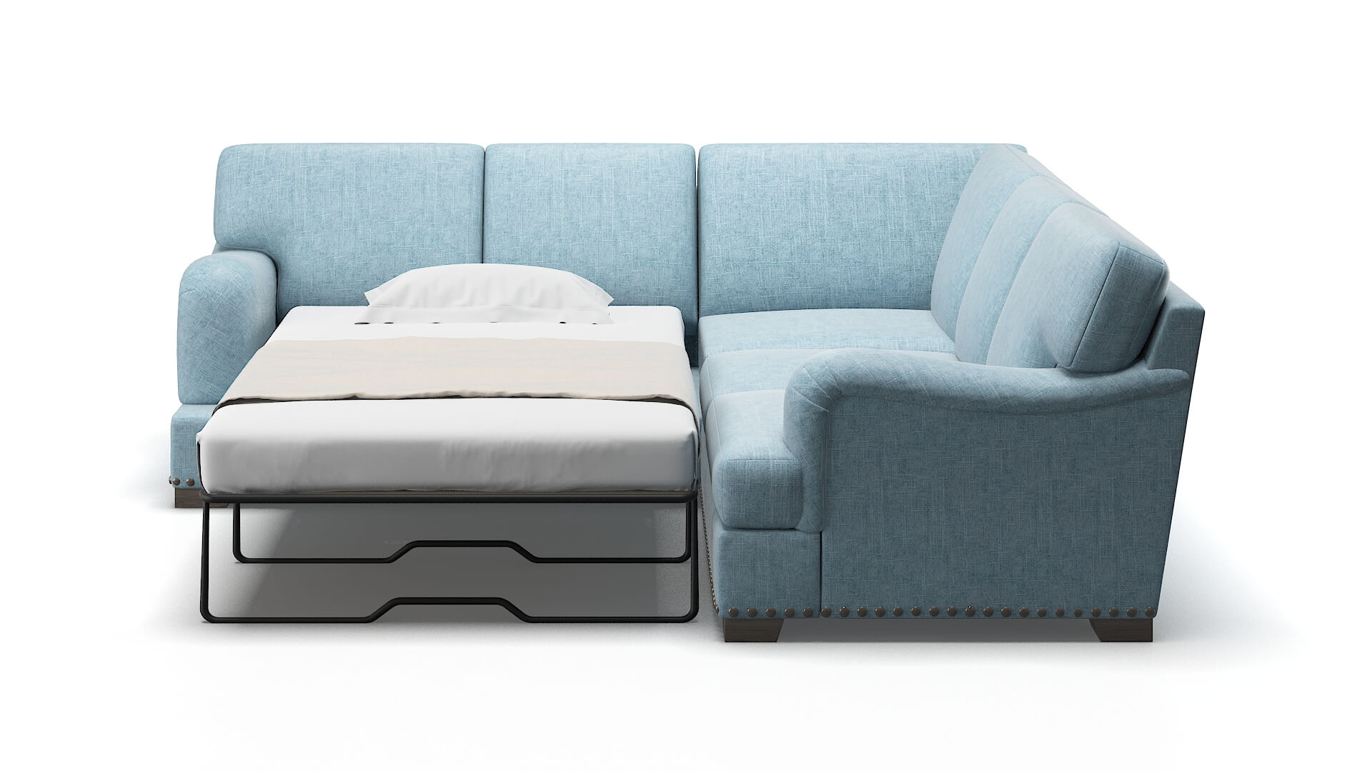 Brighton Atlas Turquoise Sectional Sleeper Espresso legs 1