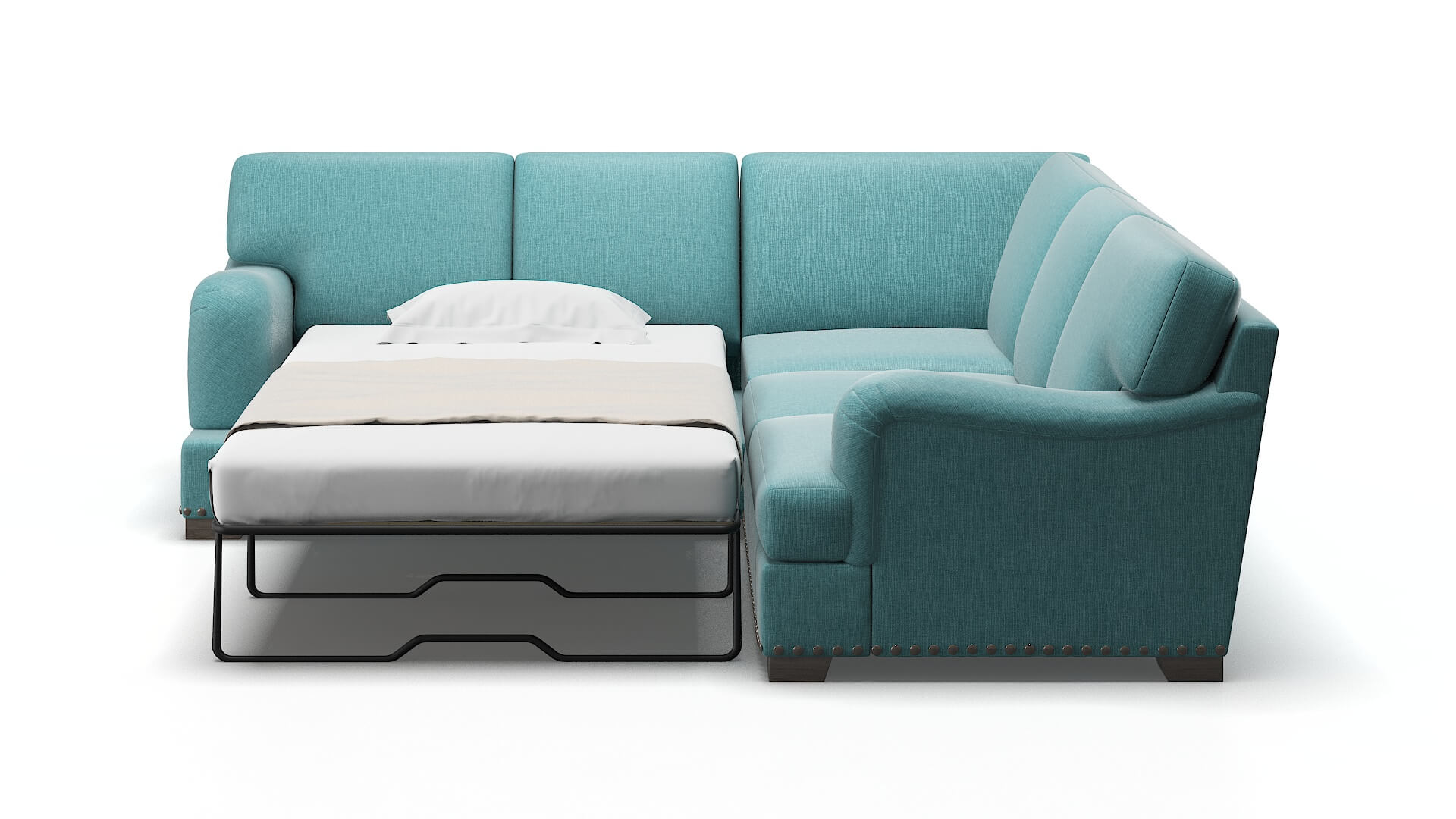 Brighton Parker Turquoise Sectional Sleeper Espresso legs 1