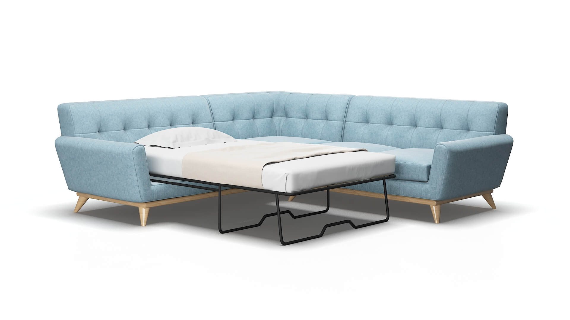 Brussels Atlas Turquoise Sectional Sleeper Espresso legs 2