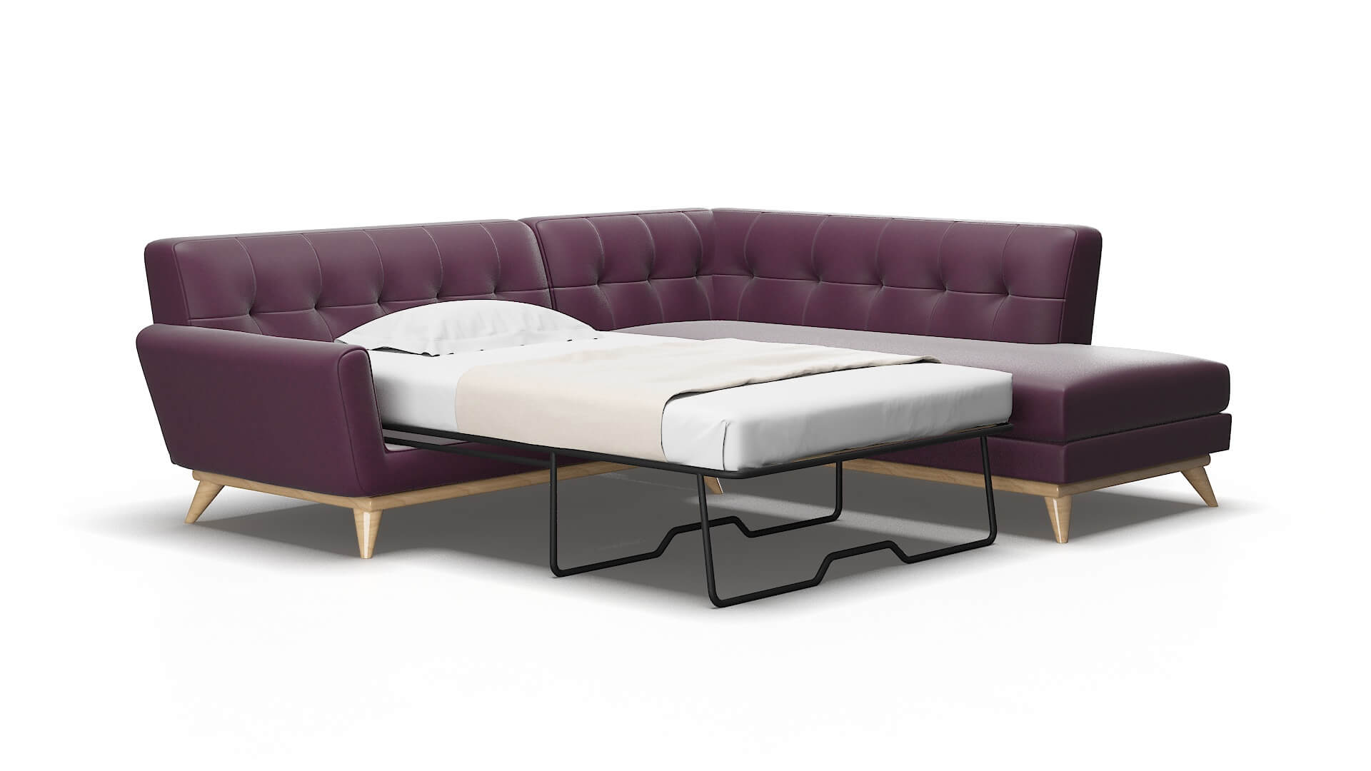 Brussels Bella aubergine Panel sleeper Espresso Legs  2