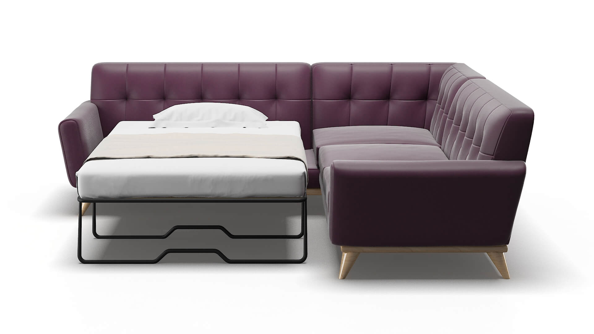Brussels Bella Aubergine Sectional Sleeper Espresso legs 1