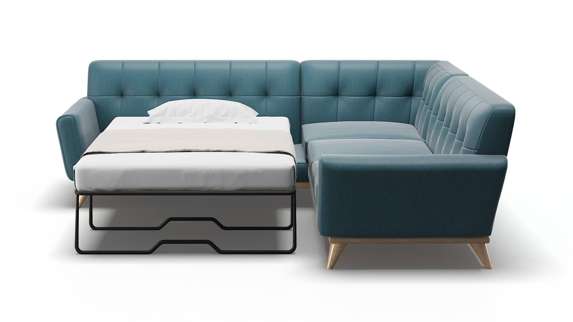 Brussels Cosmo Teal Sectional Sleeper Espresso legs 1
