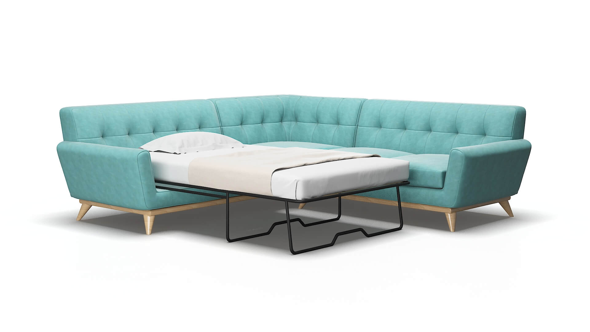 Brussels Dream_d French_blue Sectional Sleeper espresso legs 2