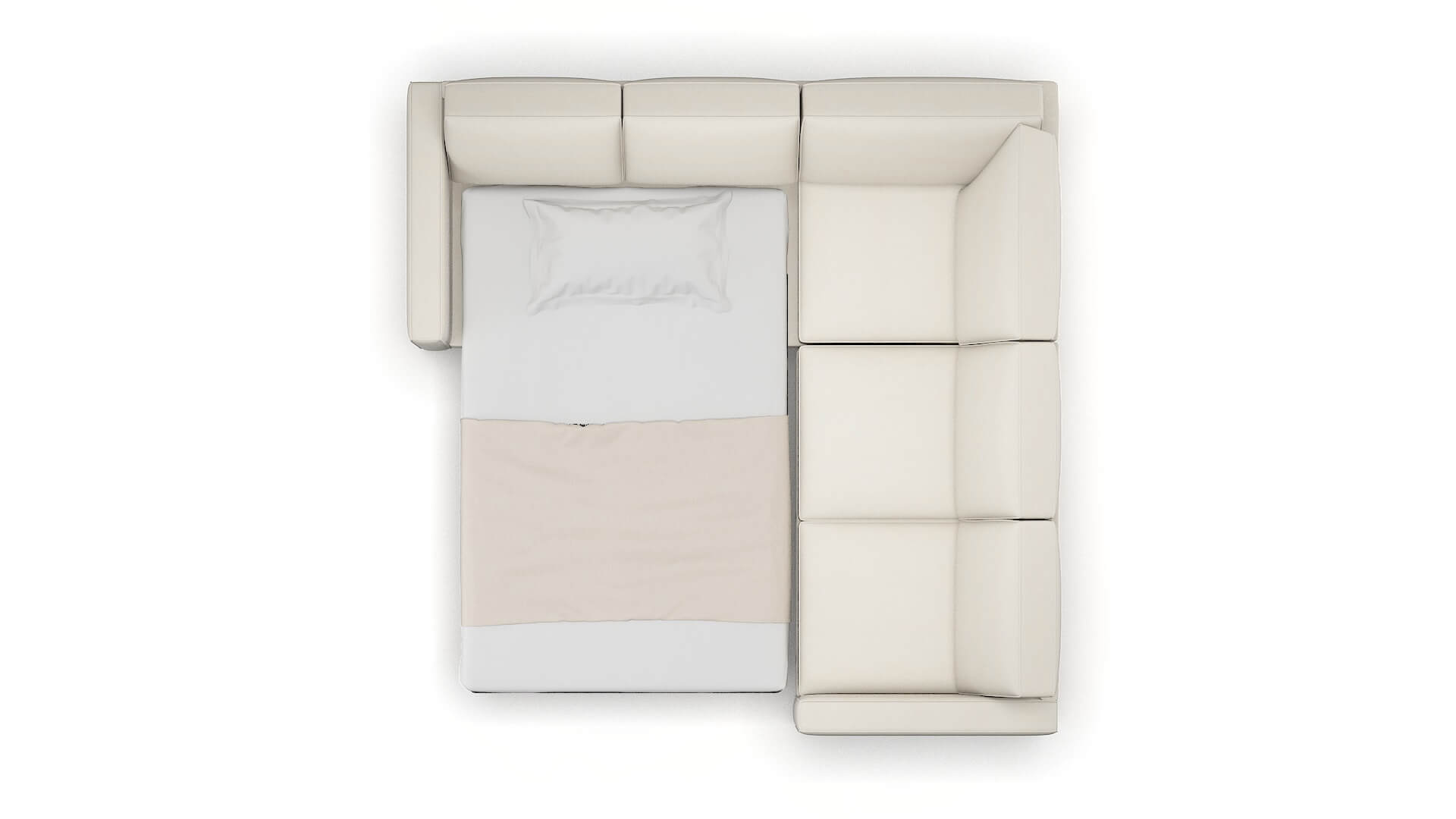 Calgary Bungalow Ivory Sectional Sleeper Espresso legs 3