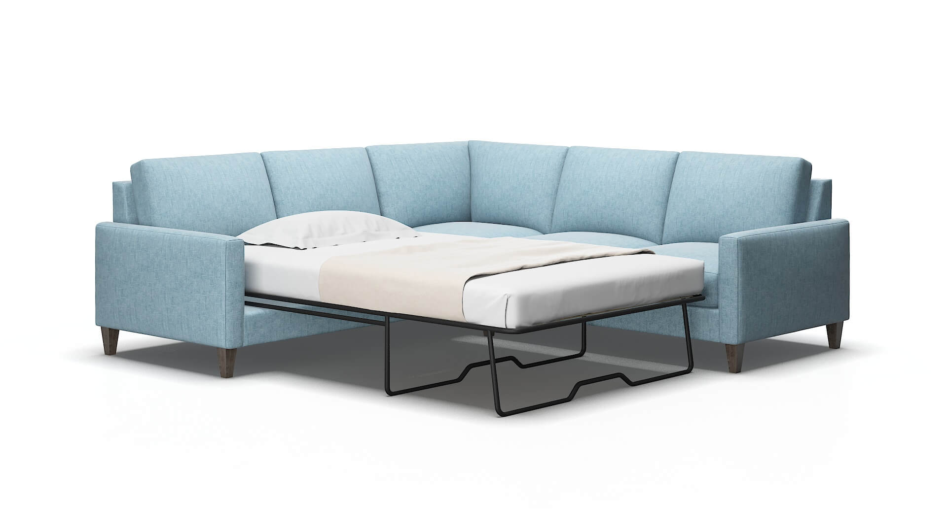 Cannes Atlas Turquoise Sectional Sleeper Espresso legs 2