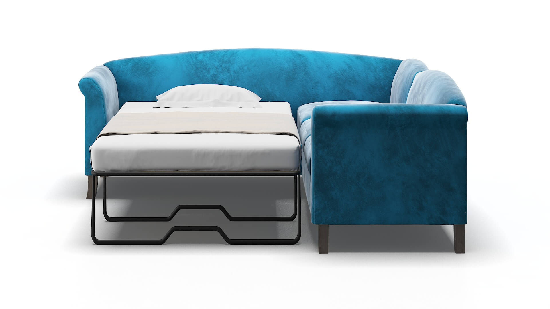 Crete Buzz Teal Sectional Sleeper Espresso legs 1