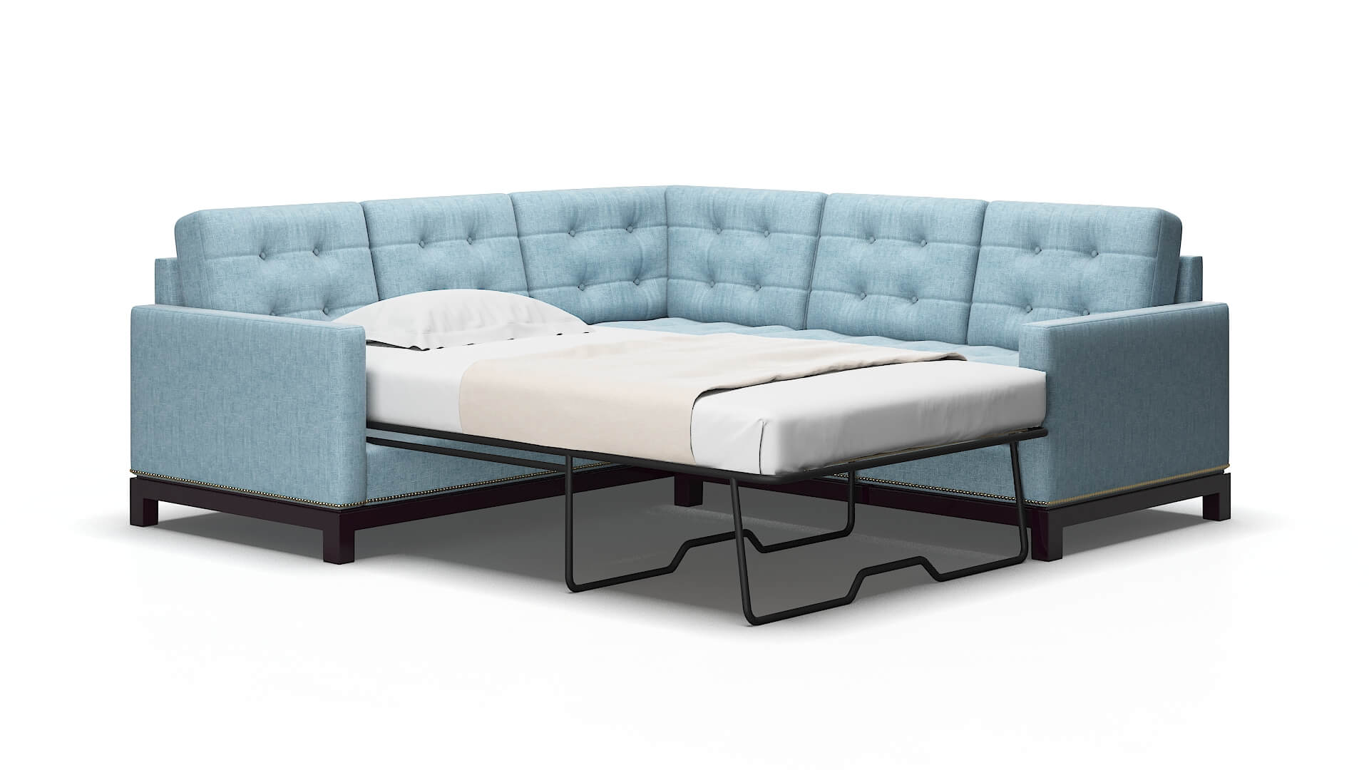 Davos Atlas Turquoise Sectional Sleeper Espresso legs 2