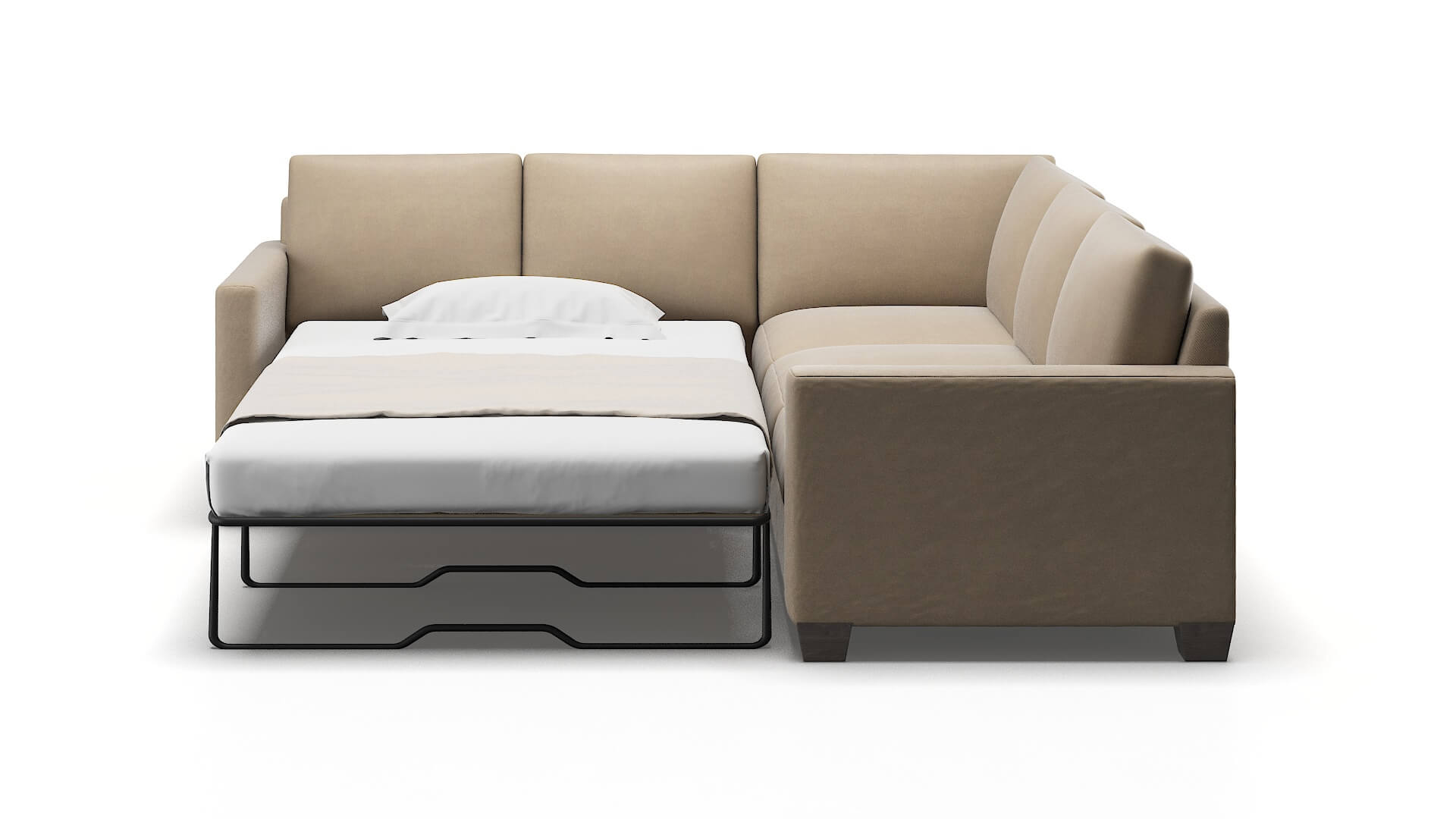 Dresden Oakley Taupe Sectional Sleeper Espresso legs 1