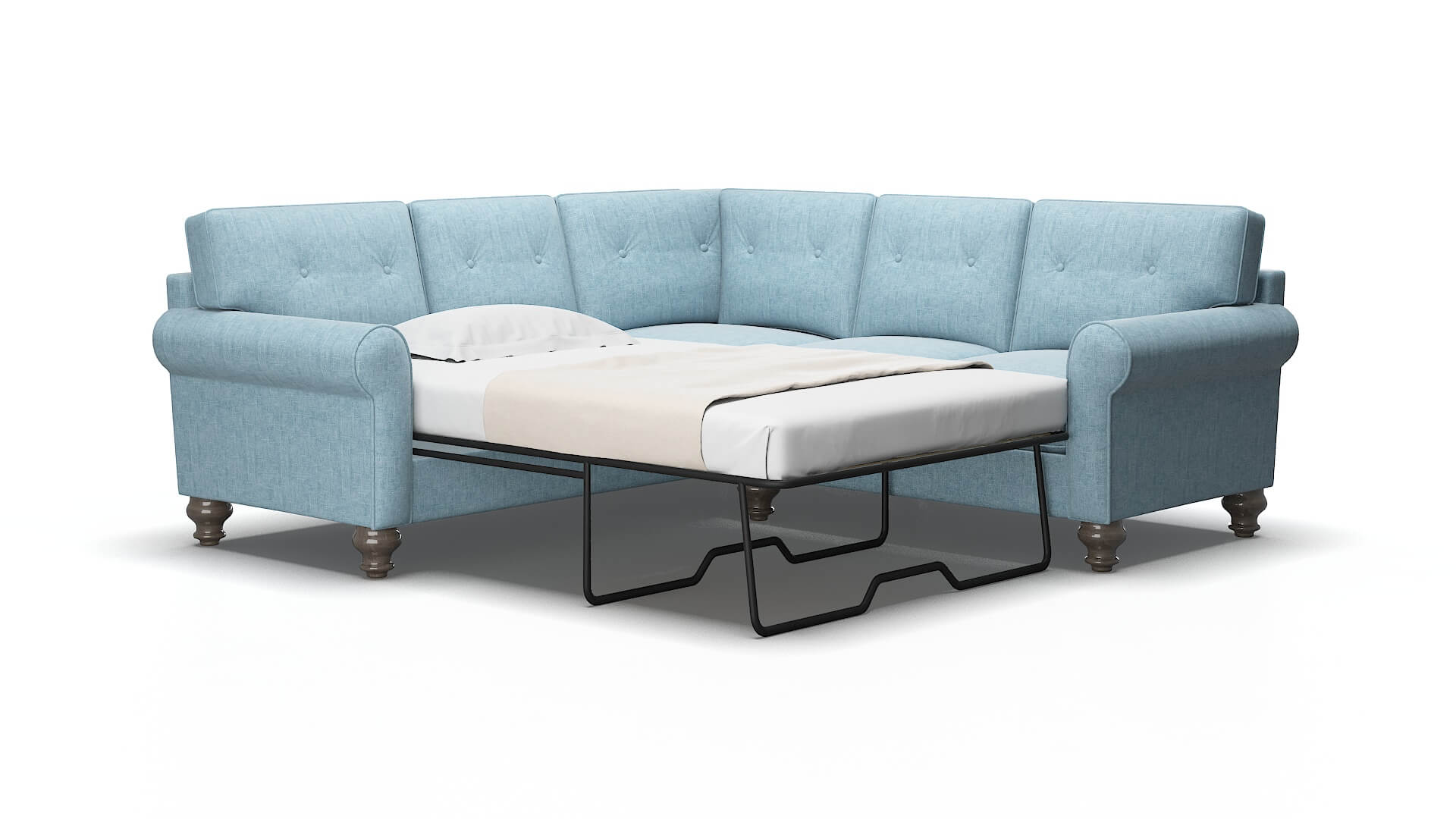Farah Atlas Turquoise Sectional Sleeper Espresso legs 2
