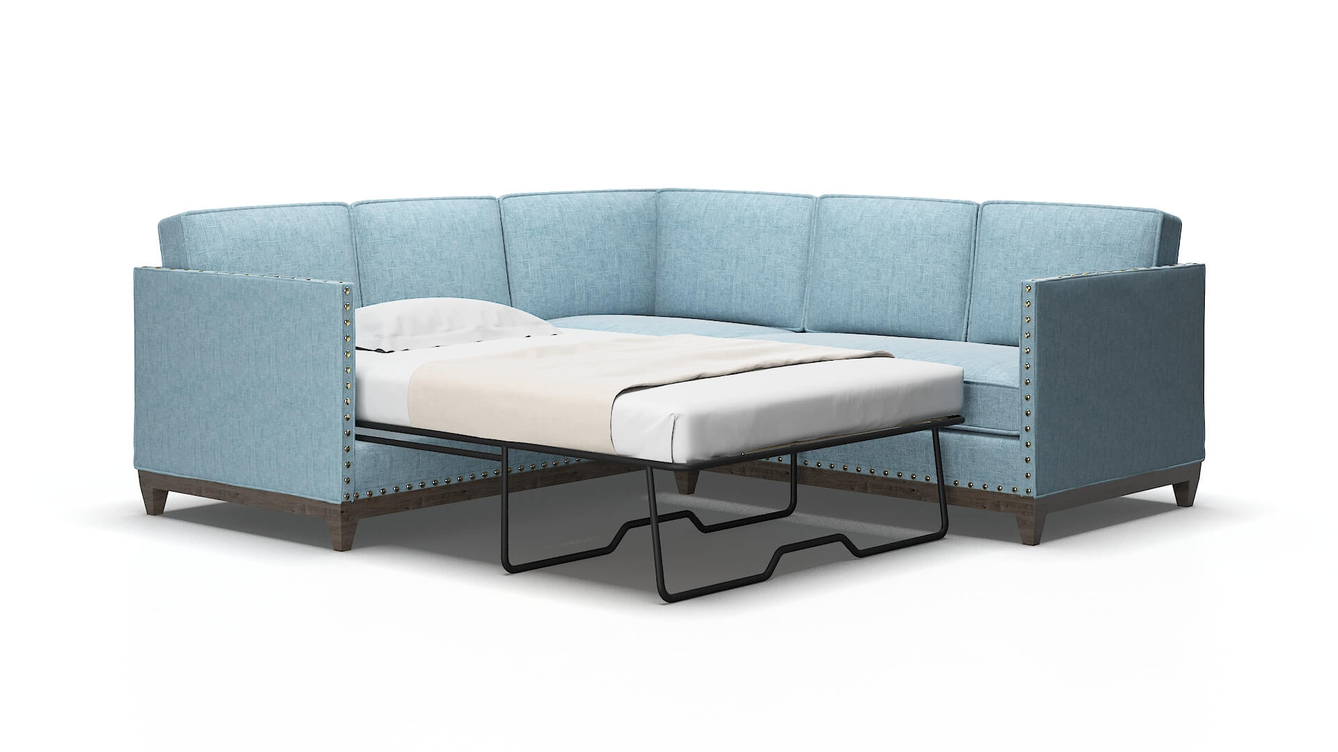 Florence Atlas Turquoise Sectional Sleeper Espresso legs 2