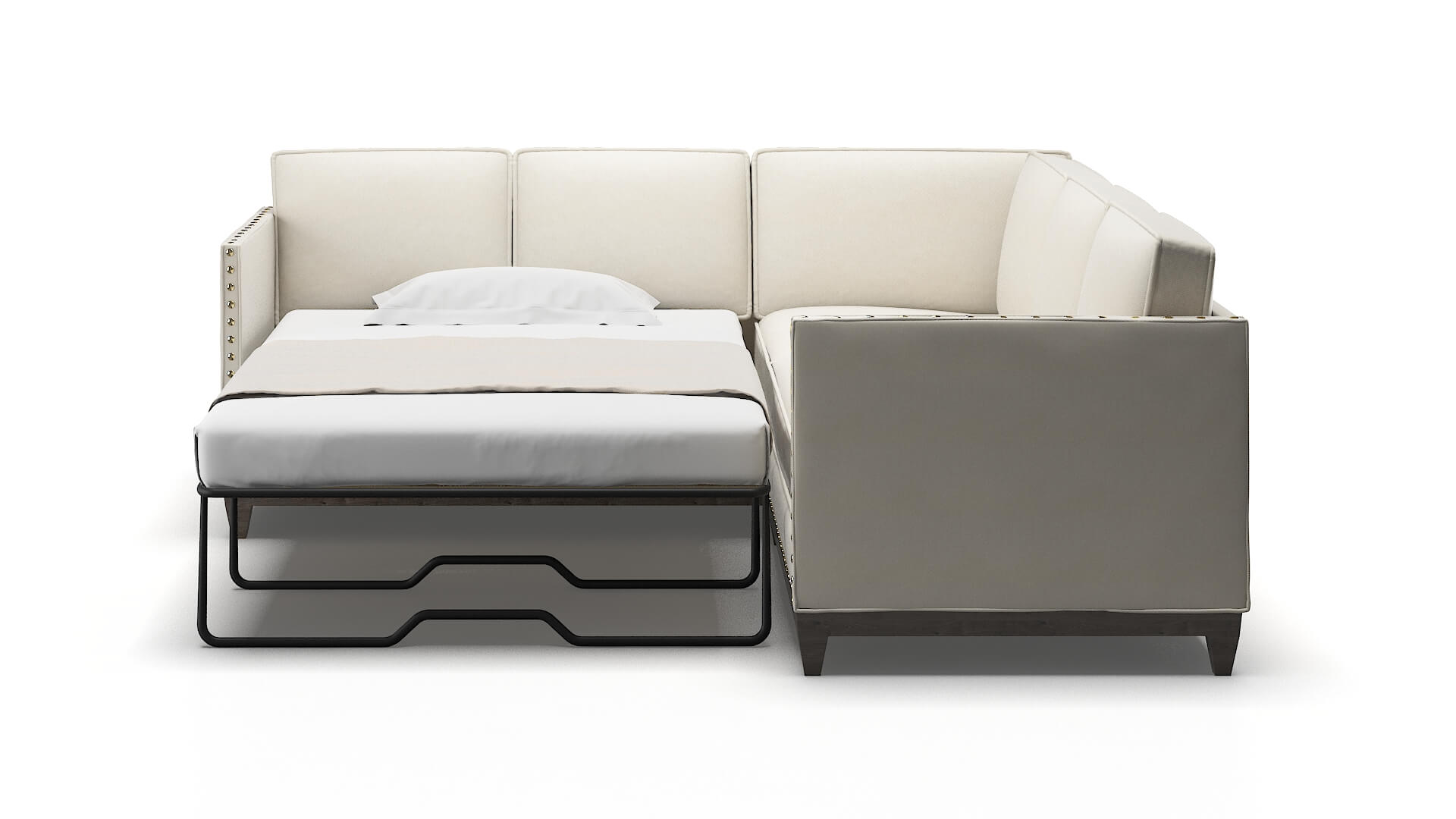 Florence Bungalow Ivory Sectional Sleeper Espresso legs 1