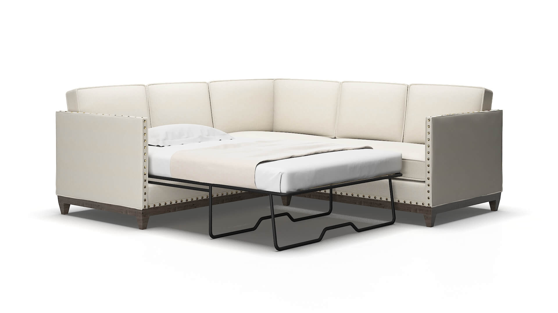 Florence Bungalow Ivory Sectional Sleeper Espresso legs 2