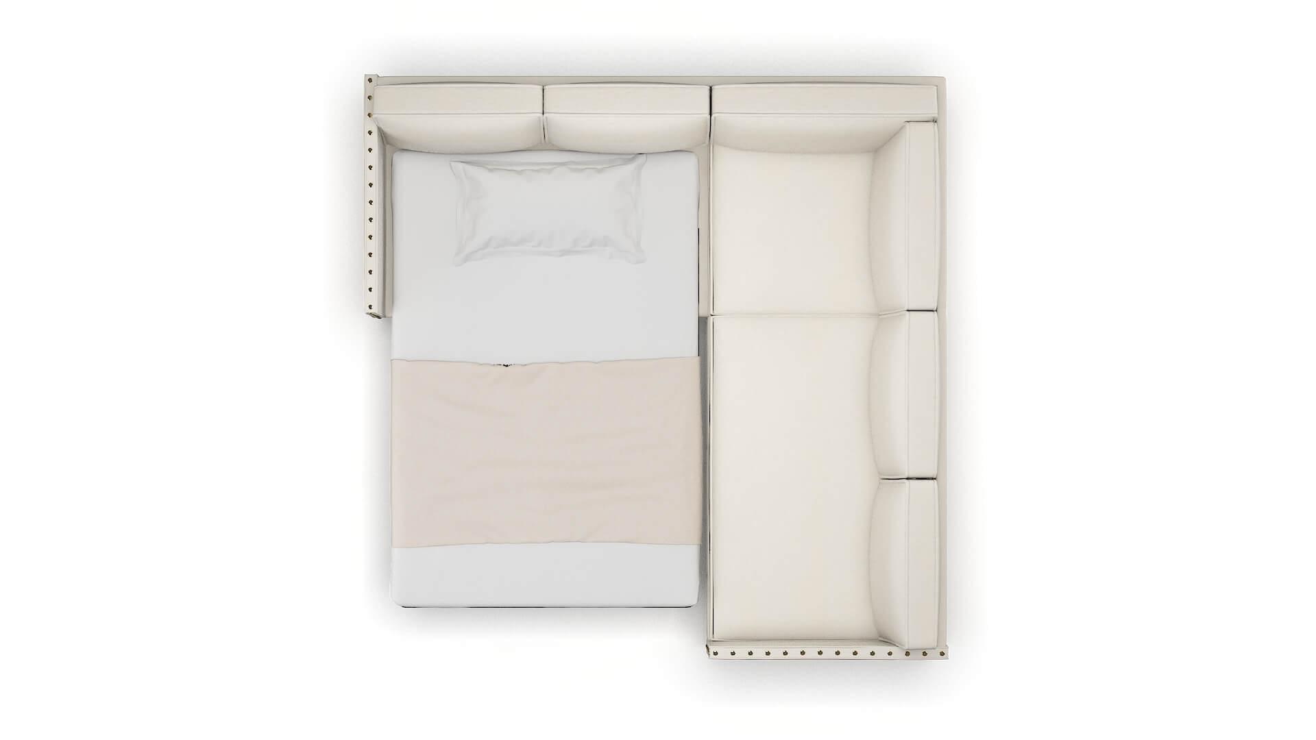 Florence Bungalow Ivory Sectional Sleeper Espresso legs 3