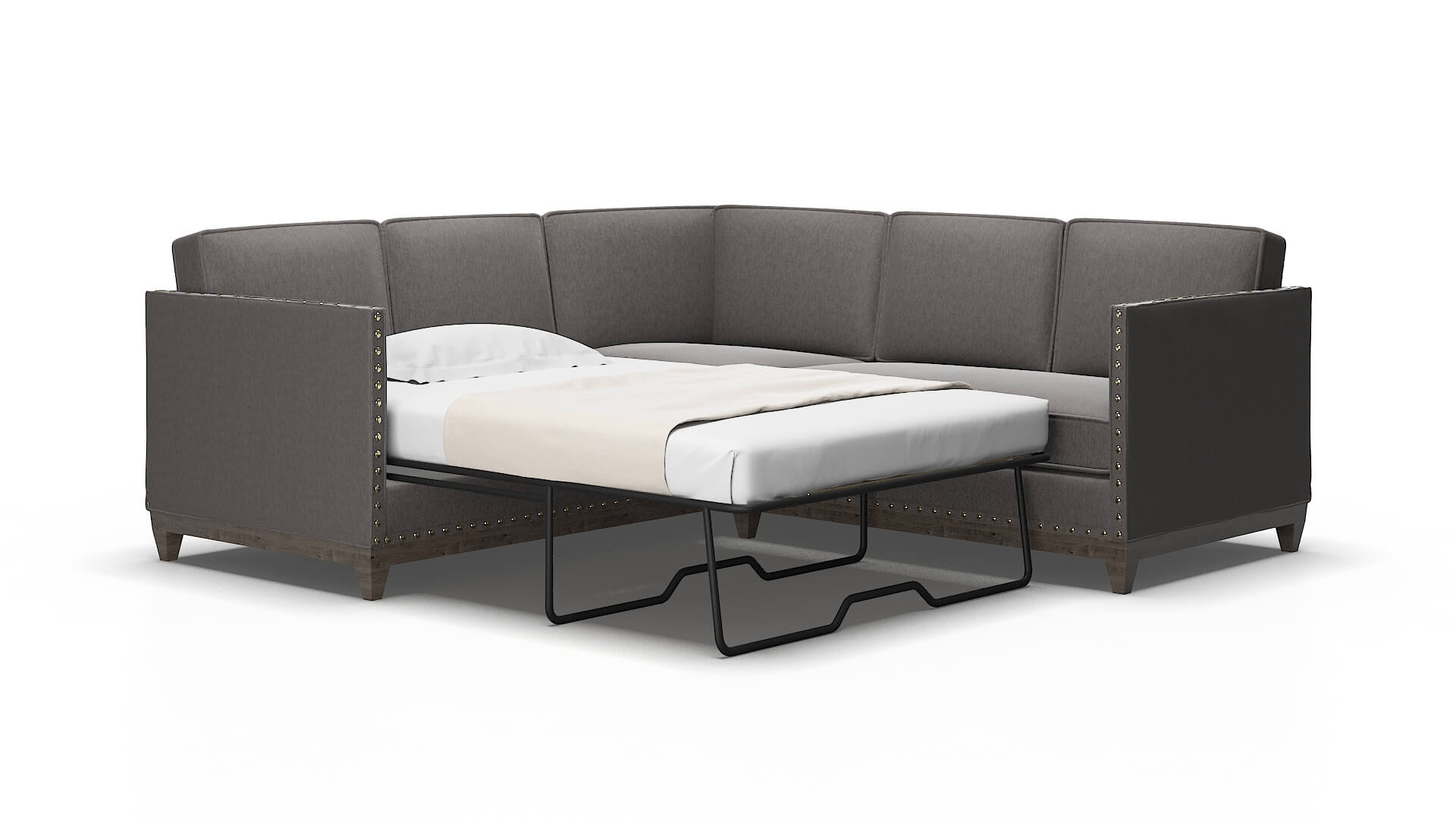 Florence Cosmo Charcoal Sectional Sleeper Espresso legs 2