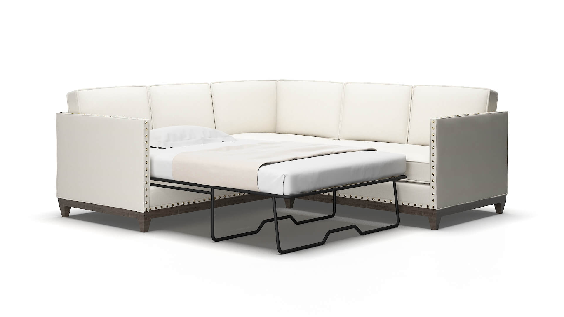 Florence Cosmo Ivory Sectional Sleeper Espresso legs 2