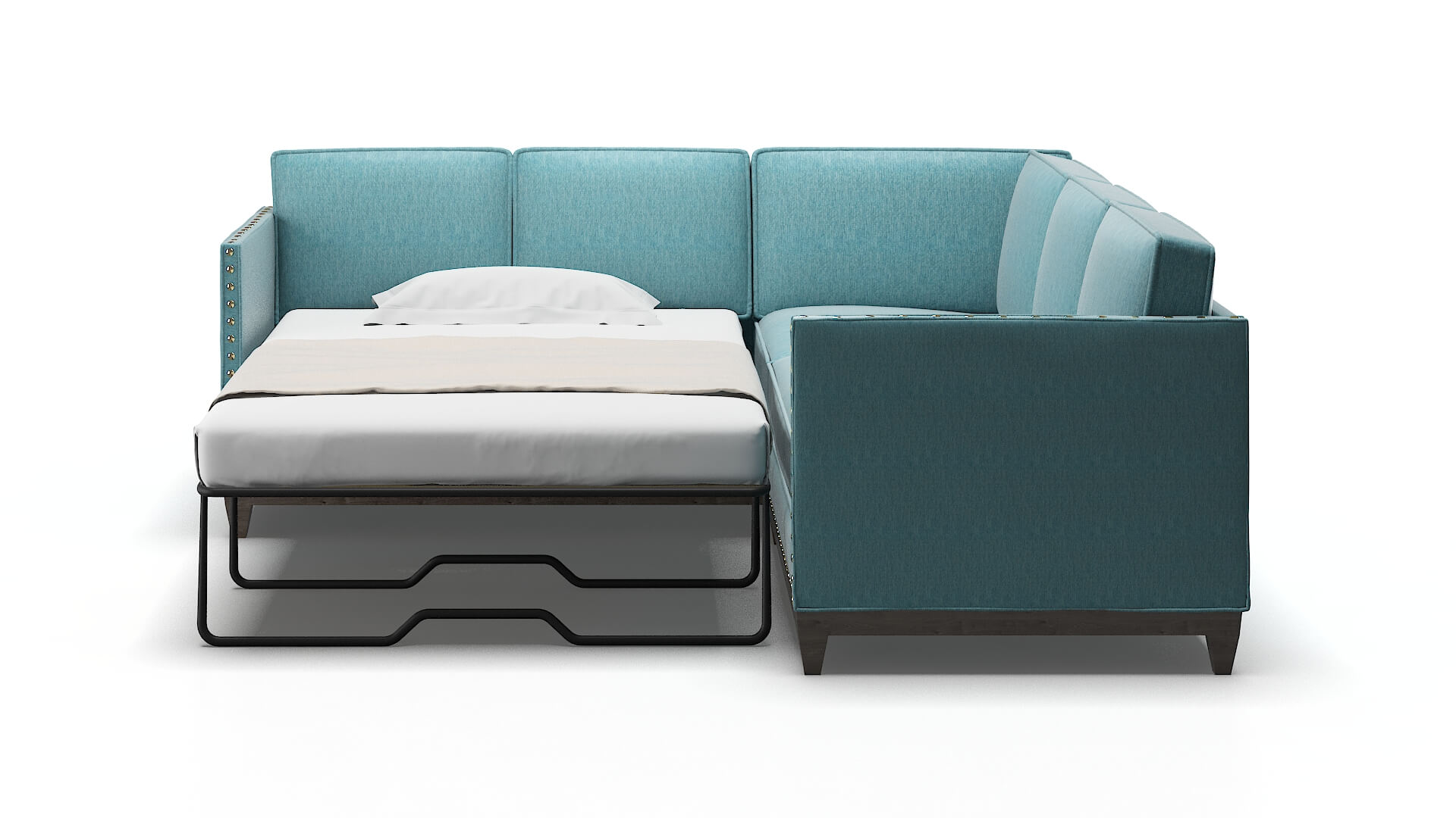Florence Cosmo Turquoise Sectional Sleeper Espresso legs 1