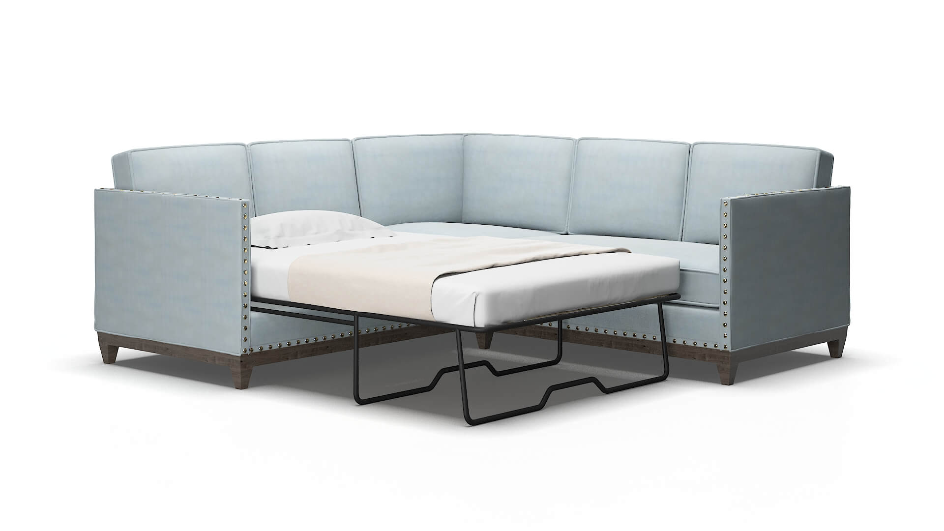 Florence Hathaway Aqua Sectional Sleeper Espresso legs 2