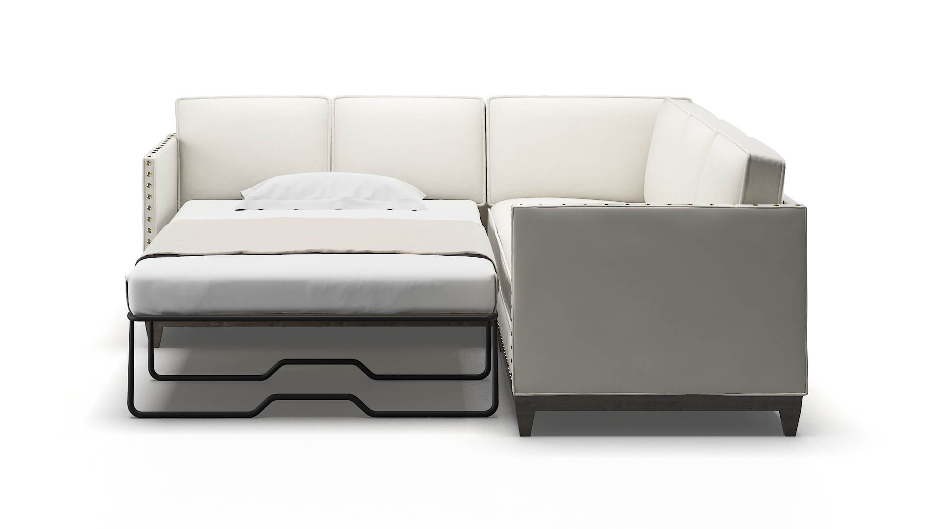 Florence Keylargo Oatmeal Sectional Sleeper Espresso legs 1