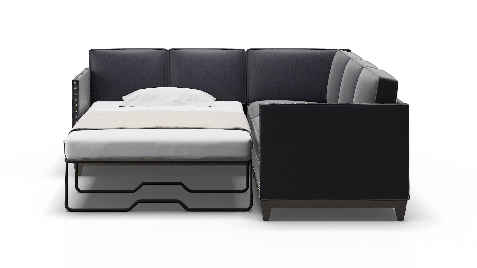 Florence Sasha Navy Sectional Sleeper Espresso legs 1