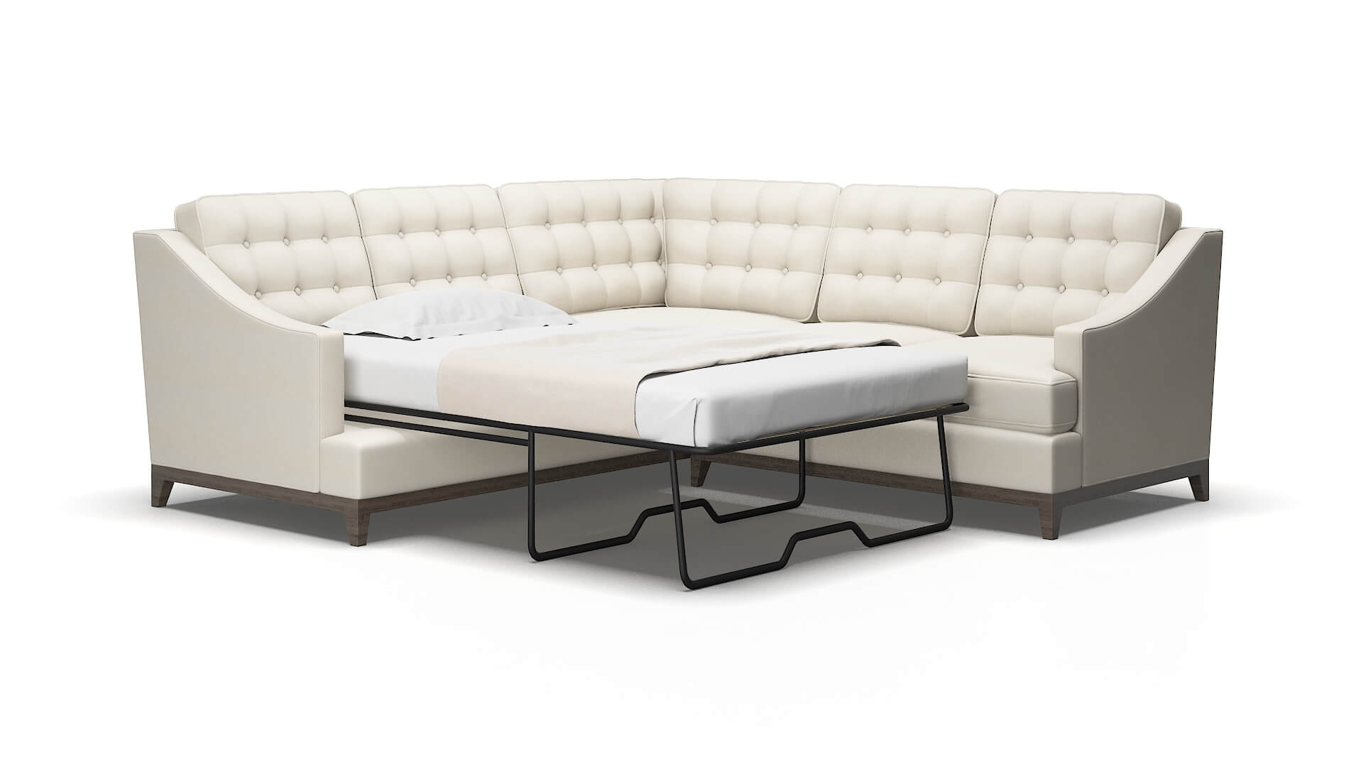 Geneva Bungalow Ivory Sectional Sleeper Espresso legs 2