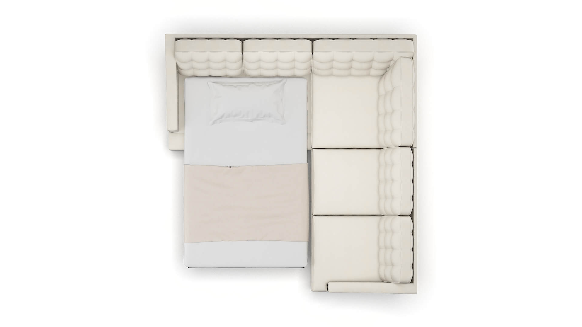 Geneva Bungalow Ivory Sectional Sleeper Espresso legs 3