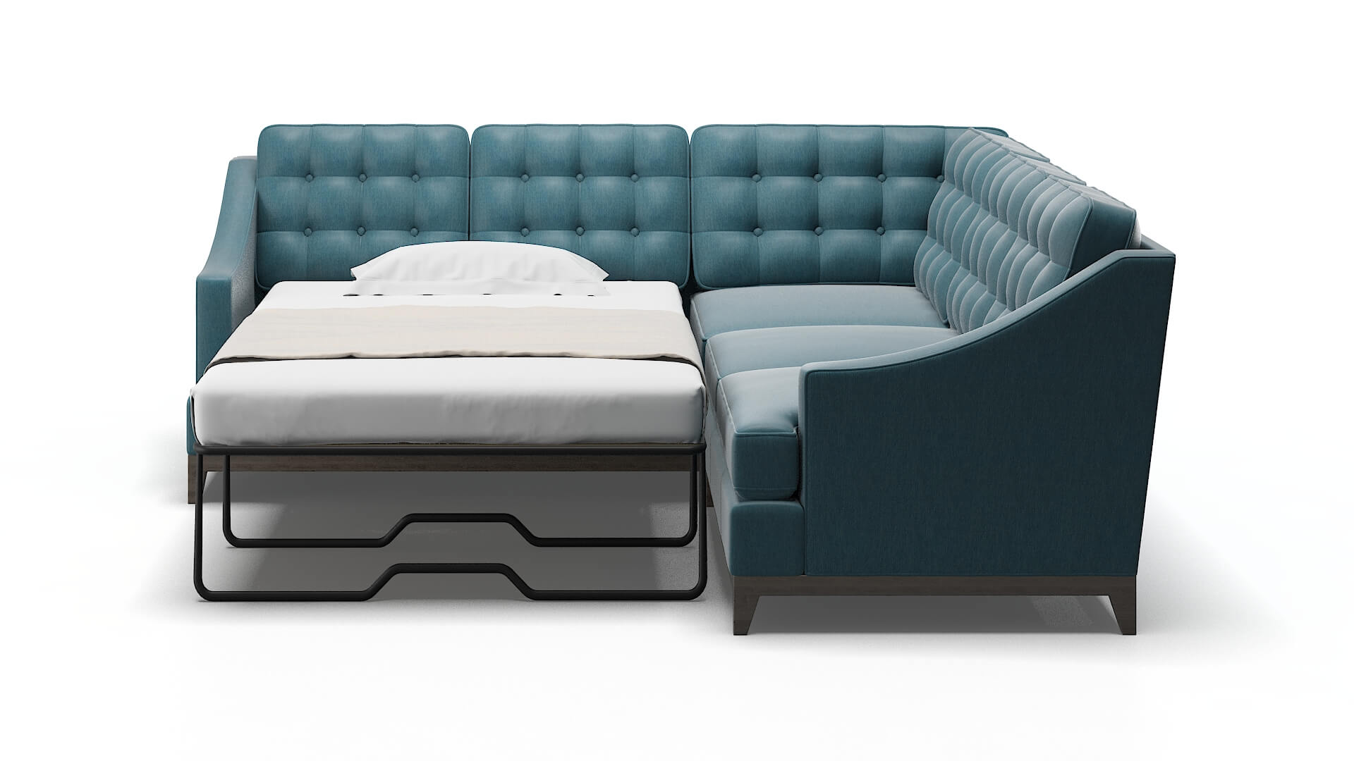 Geneva Cosmo Teal Sectional Sleeper Espresso legs 1