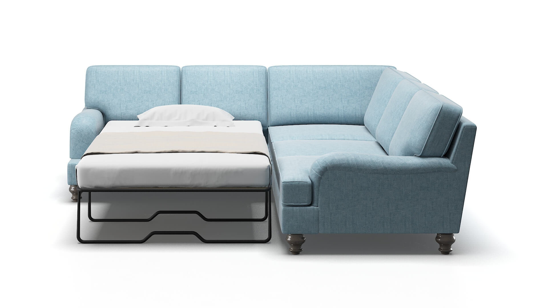 Hamilton Atlas Turquoise Sectional Sleeper Espresso legs 1