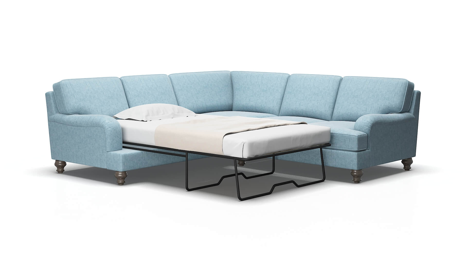 Hamilton Atlas Turquoise Sectional Sleeper Espresso legs 2