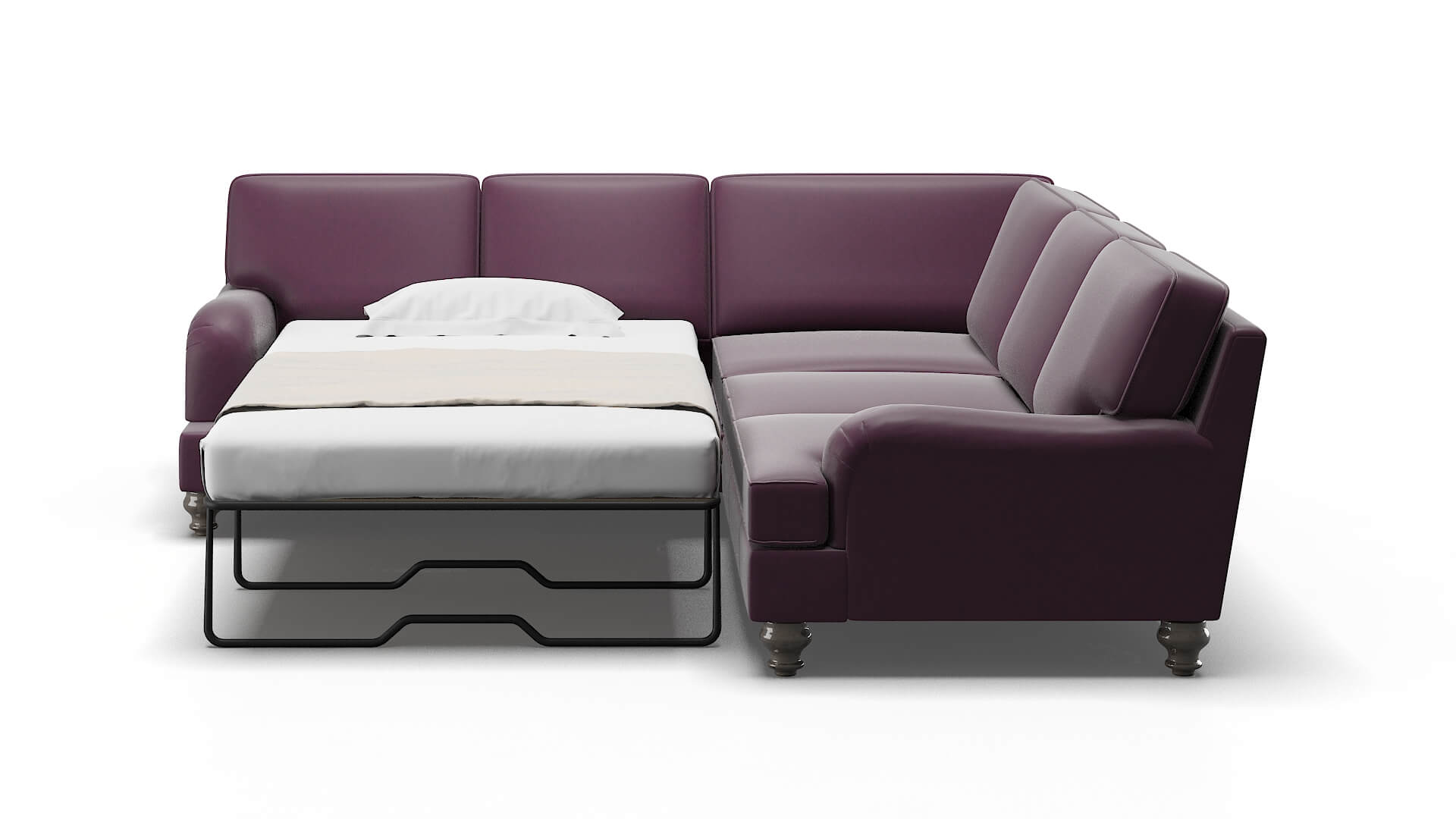 Hamilton Bella Aubergine Sectional Sleeper Espresso legs 1