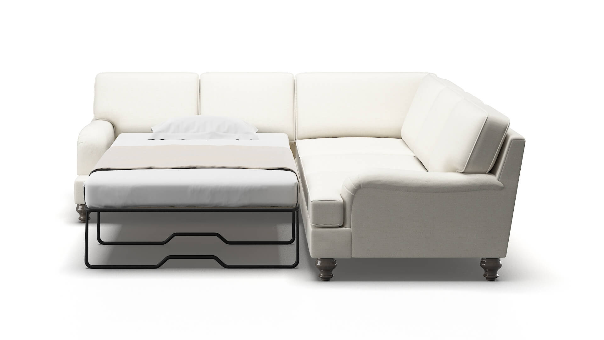 Hamilton Catalina Ivory Sectional Sleeper Espresso legs 1
